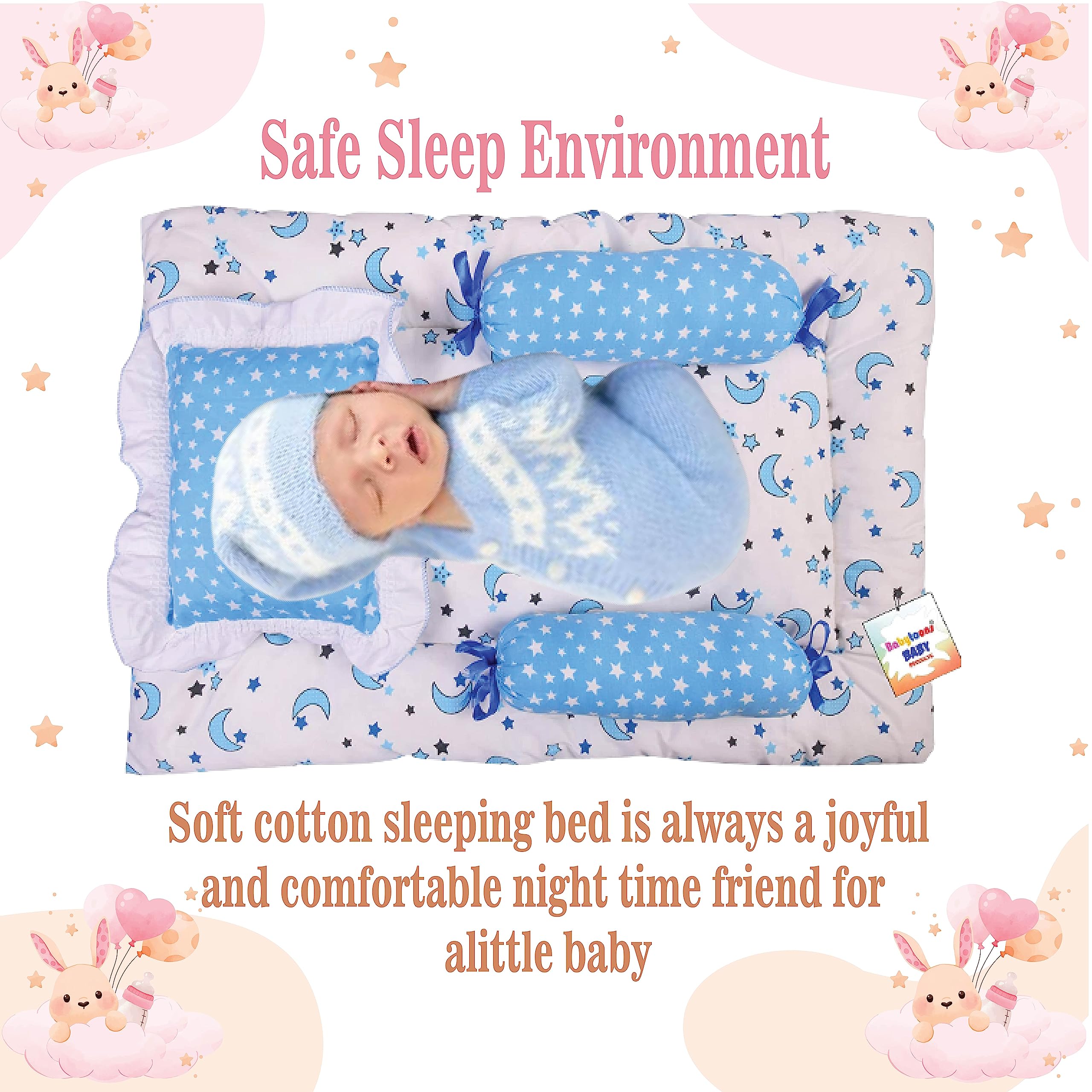 Babytoons Flat Bed New Born Baby Bedding Set with Mattress, Carry Bag, Carry Bed for Infants Girls & Boys | Gadda Essentials (0-6 Months) - Image 3 thumbnail