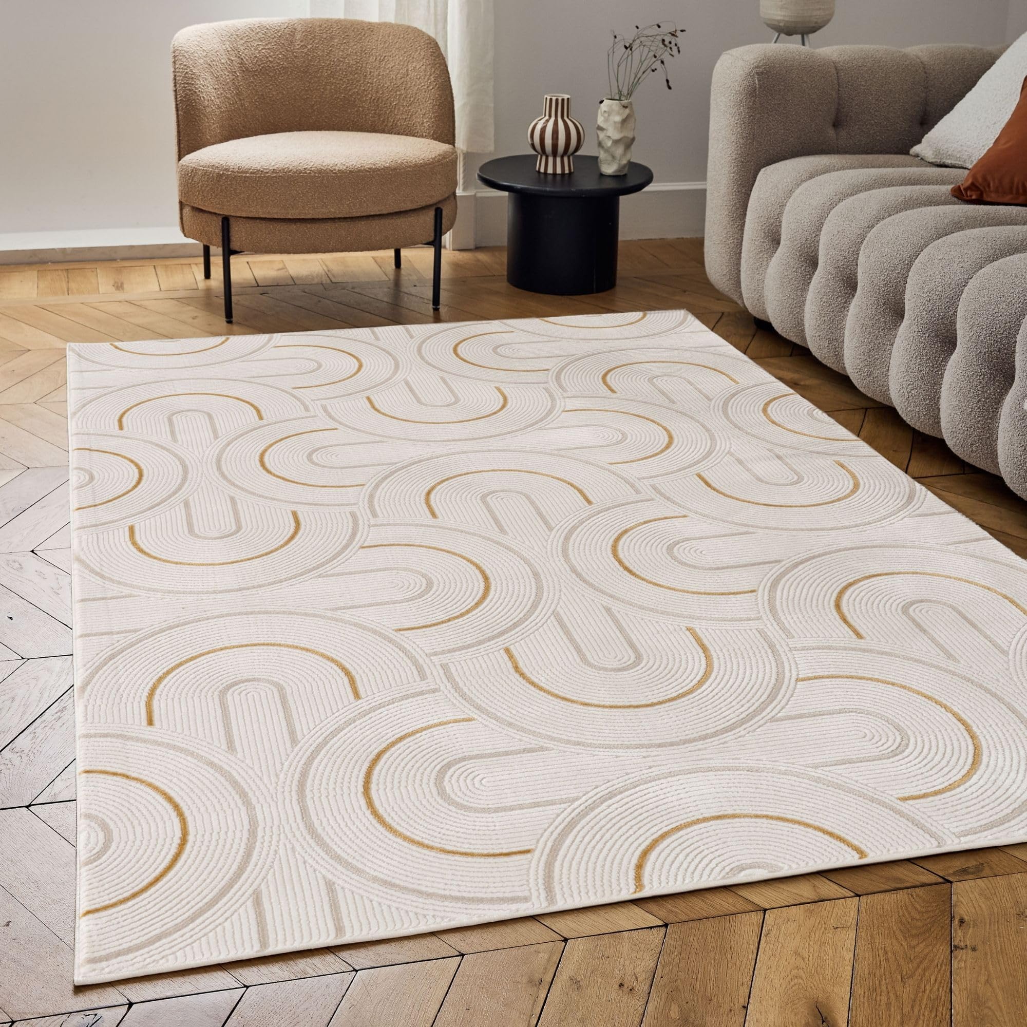 THE RUGS Carmel Modern Area Rugs & Runners Arch Design Soft Pile in Gold | Size: 160cm x 230cm