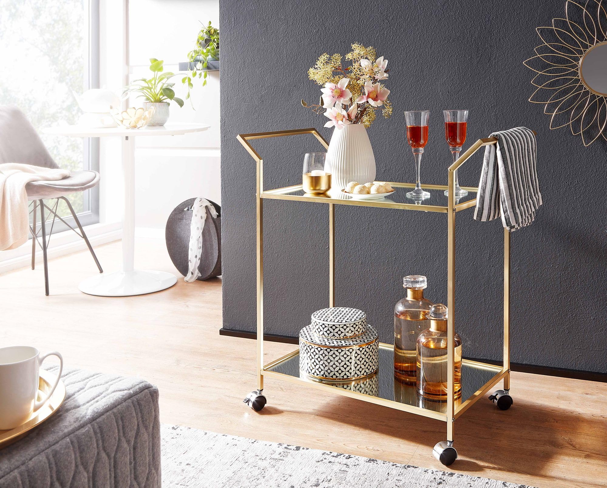FineBuy Servierwagen 73x37x78 cm Gold mit 2 Glasablagen