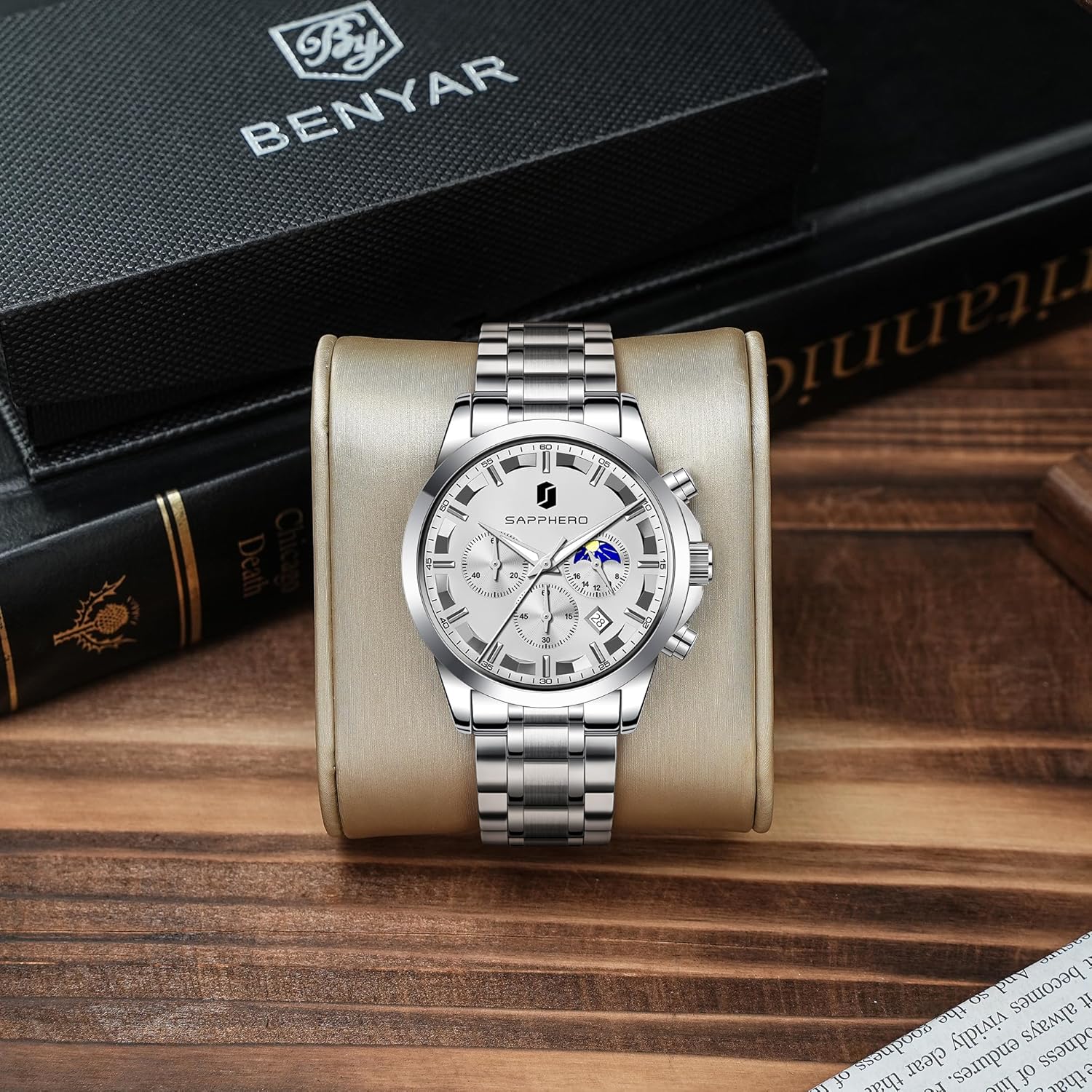 BY BENYAR Mens Watches Analog Quartz Chronograph Waterproof Wrist Watches for Men Fashion Business Work Casual Sport Designer Dress Watch with Calendar Elegant Gifts for Men - Image 4