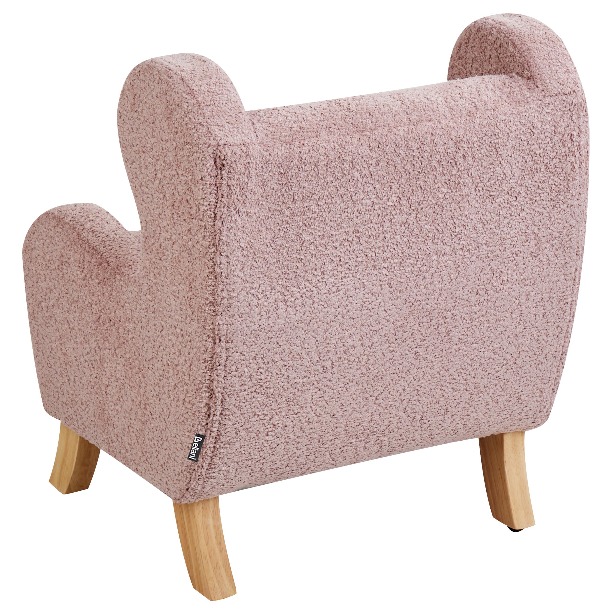 Kindersessel Bouclé-Stoffbezug rosa Ohrensessel mit Holzbeinen modern Farum