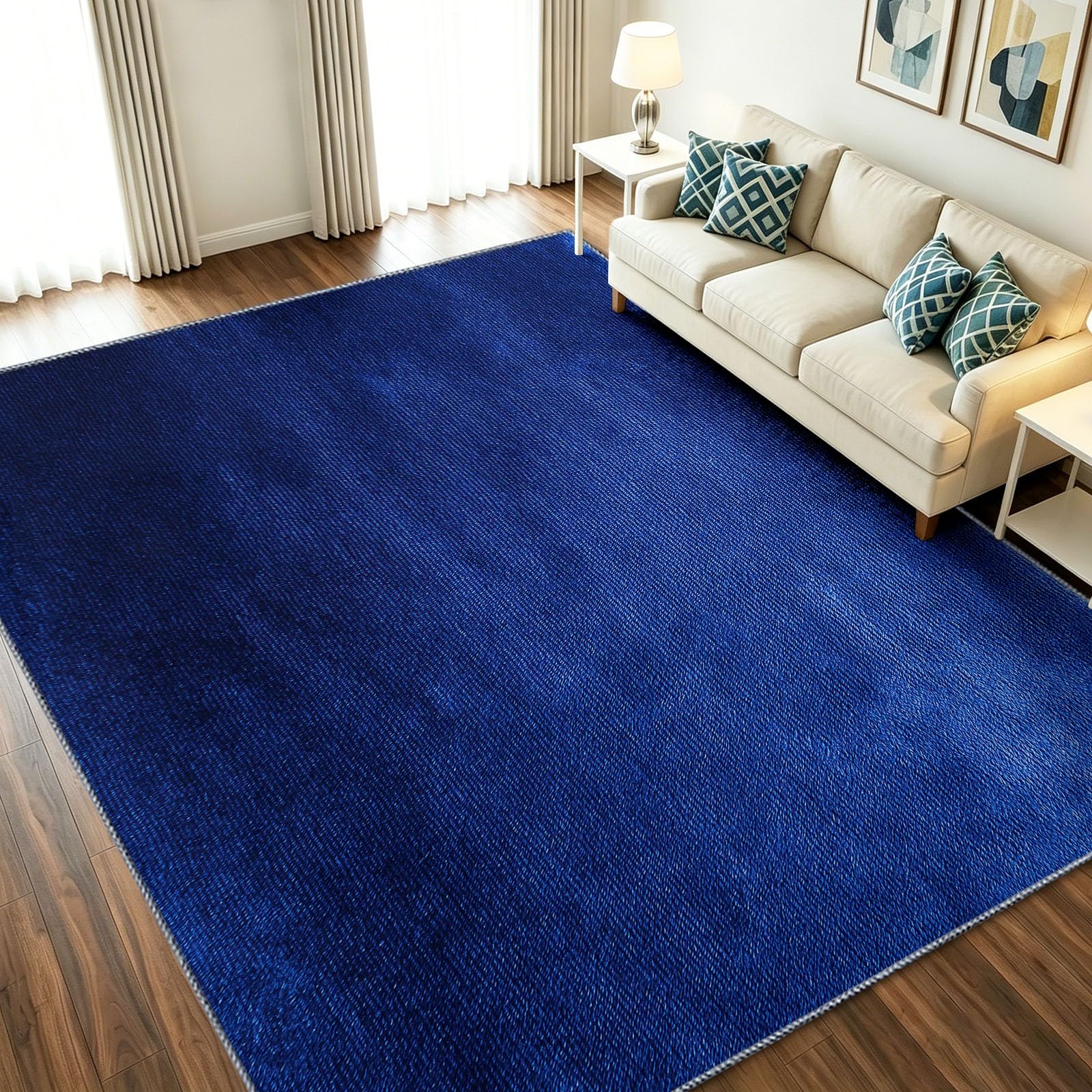 Tapis de salon résistant et léger bleu denim 160x230 cm doux pour les pieds