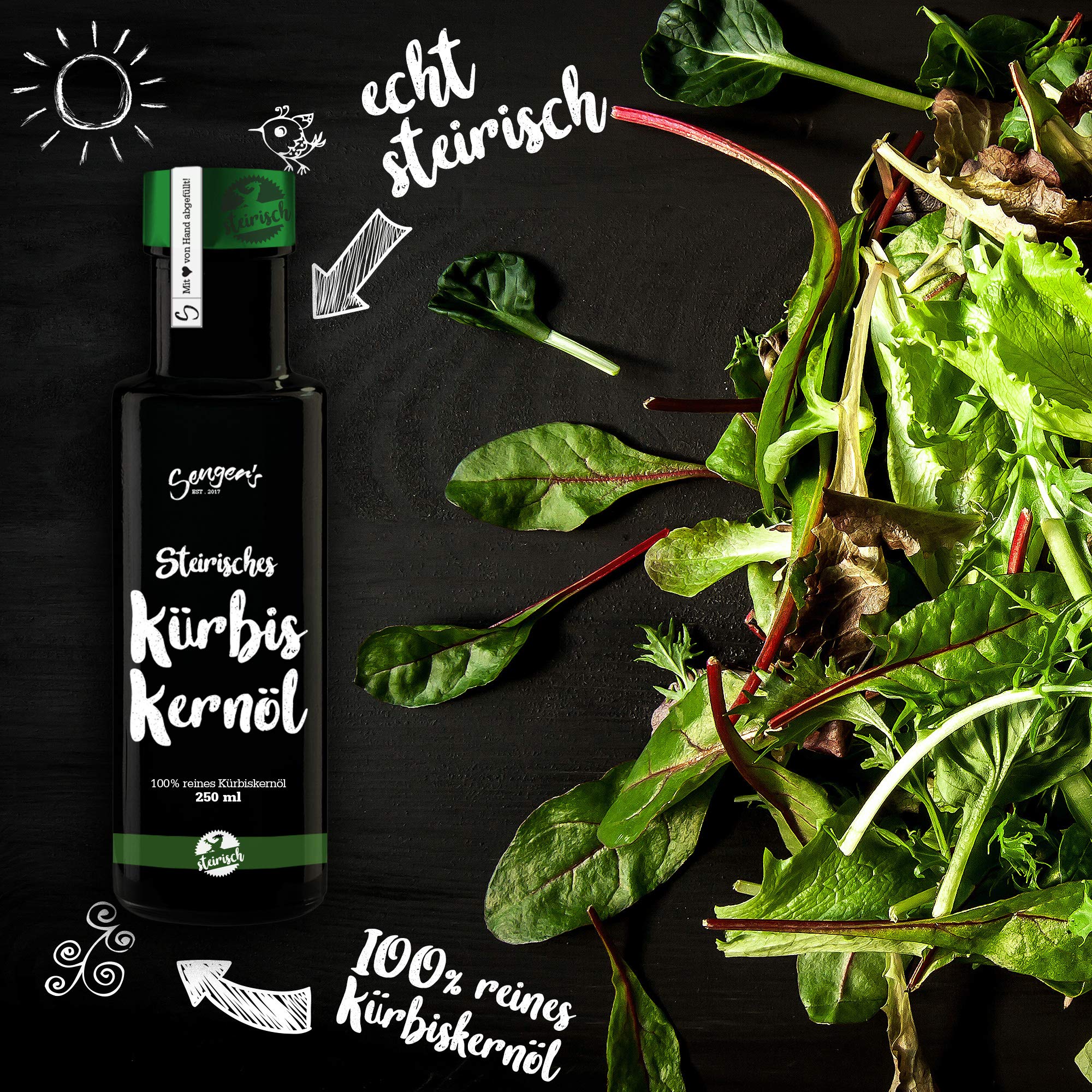 Steirisches Salat Geschenk-Set mit Kürbiskernöl 500ml, Apfelessig 500ml, Kürbiskerne 250g
