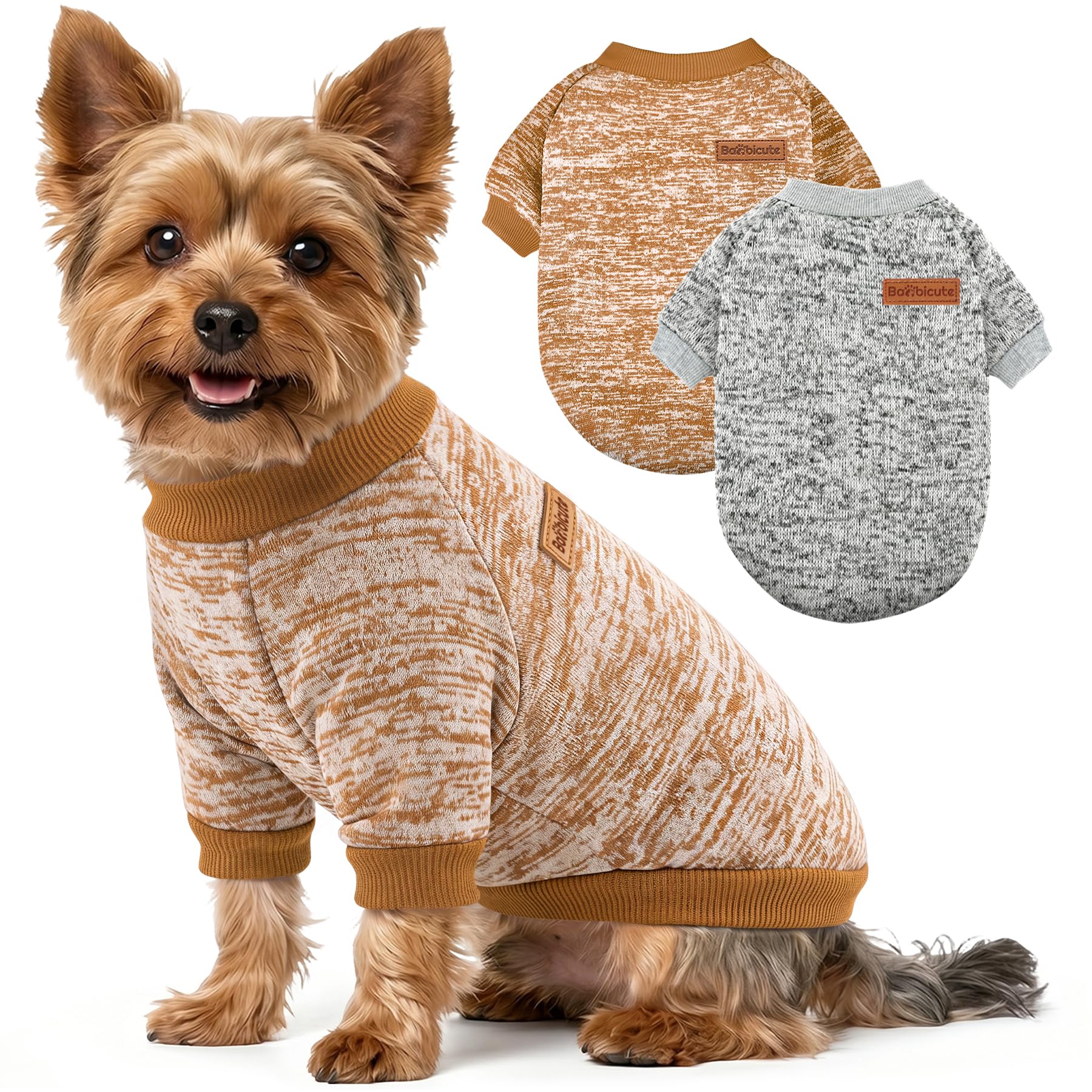 2 Pack Dog Sweaters for Small Dogs Girl Boy Winter Fleece Clothes Warm Soft Dog Sweatshirt Outfit for Dogs Cats Pet Apparel (Khaki+Gray, XL (Back: 17.7", Chest: 22.8", 18-22 lbs))