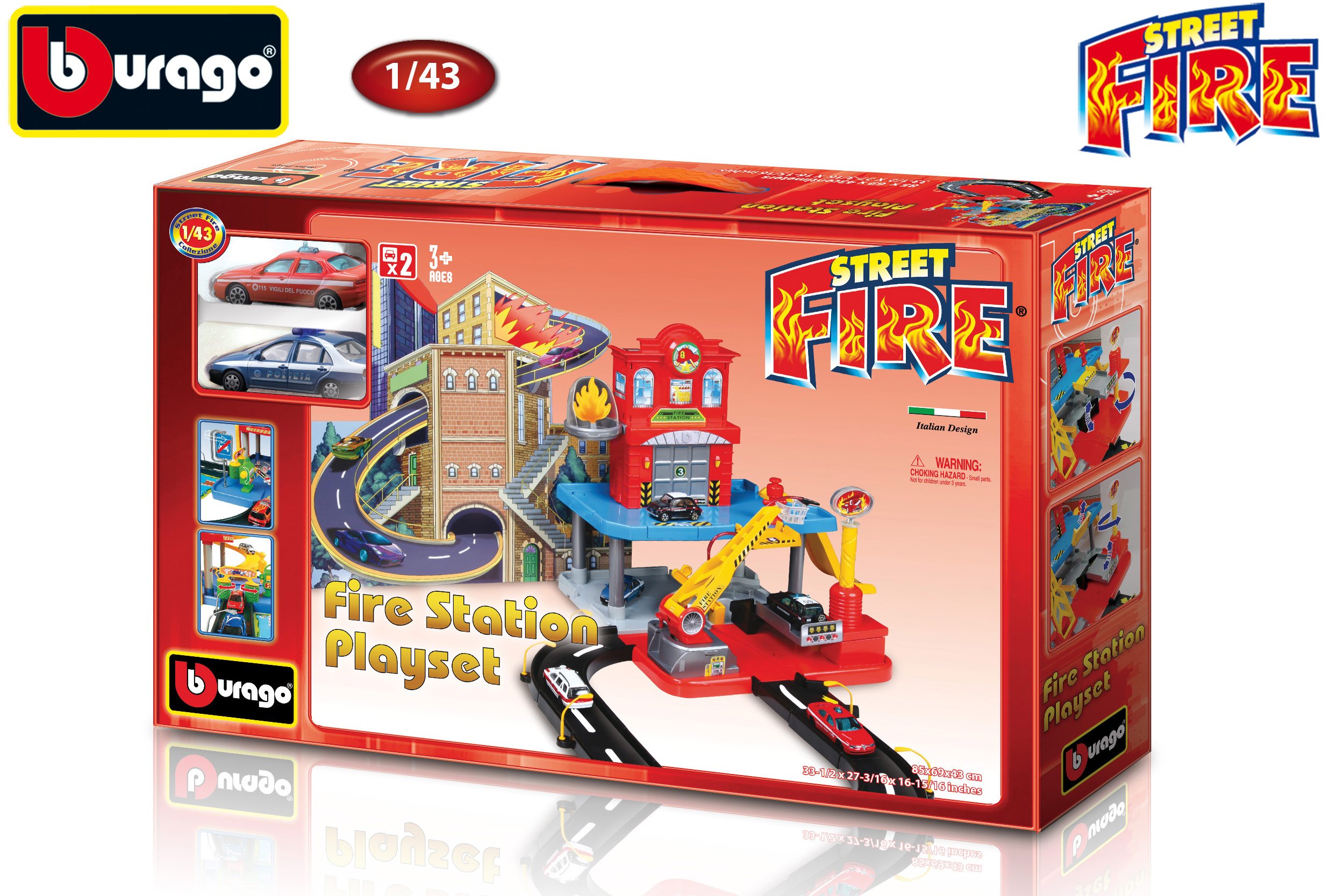 Bburago 15630043 - Stazione dei pompieri, compresi 2 veicoli, 1:43