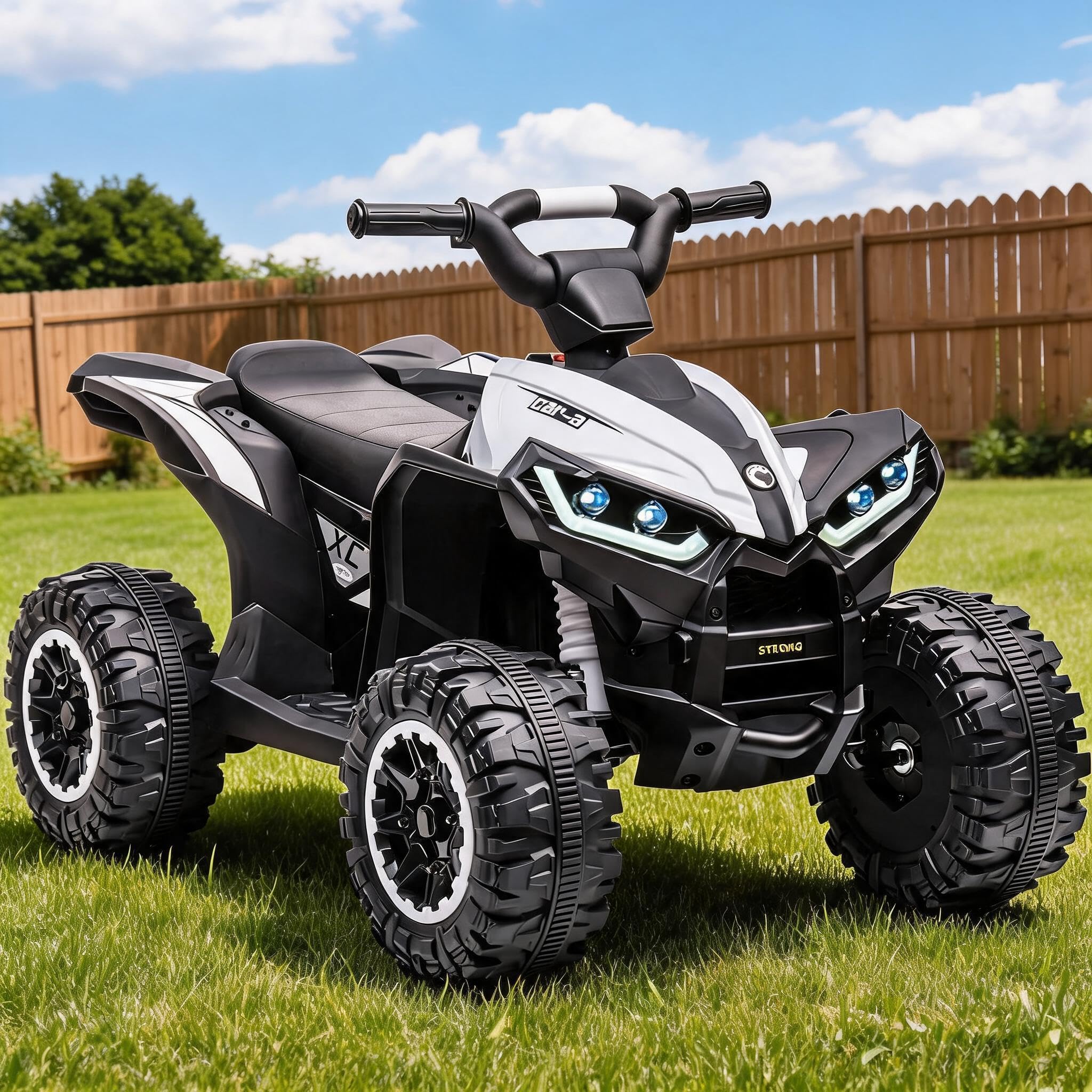 Kids 12V Electric Quad Bike Off-Road ATV Ride-On Car, Parent Remote Safety Slow Start Anti-Slip Wheels LED Music Horn, Sturdy PP Iron Construction Outdoor Ride Toy for Boys Girls 3 to 8 Years