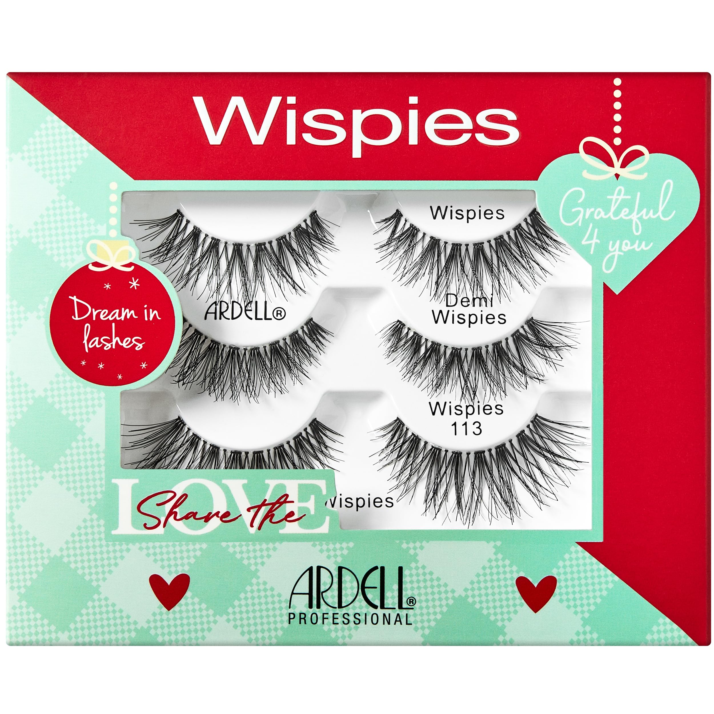 Ardell Wispies Holiday Lash Gift Set - 3 Pairs of False Eyelashes, Includes Wispies, Demi Wispies & Wispies 113, Reusable Wispy Lashes Looks
