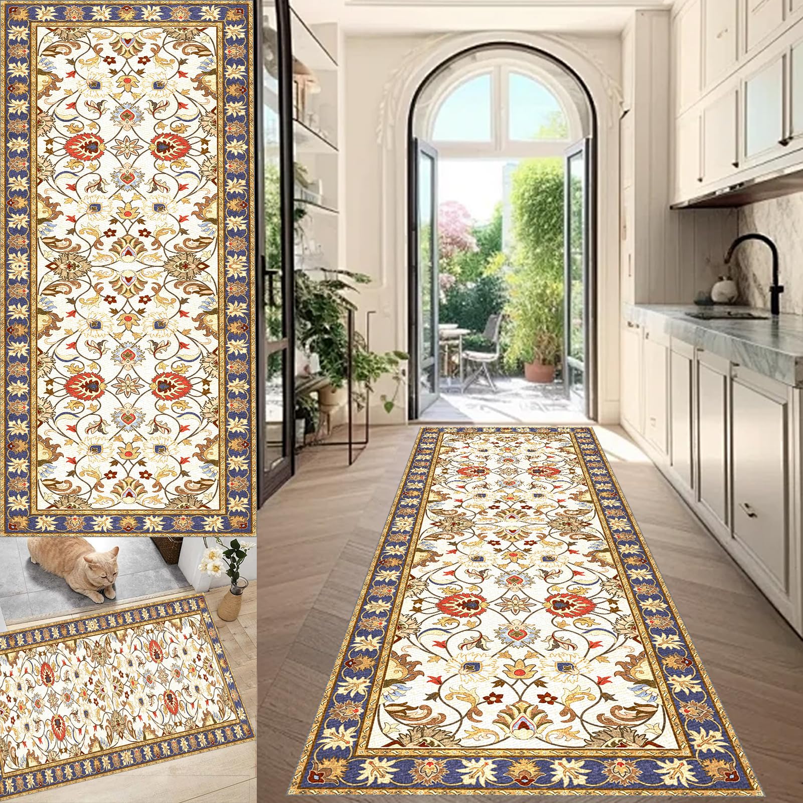 Alfombra pasillo larga lavable con base antideslizante protectora para suelos de cocina
