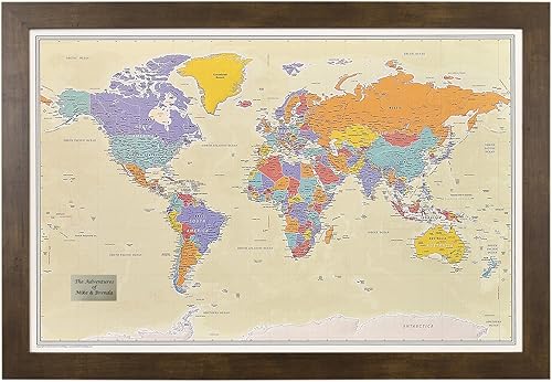 Vista 52 de Lienzo - Mapa de viaje personalizado Tan Oceans World Push Pin con marco negro