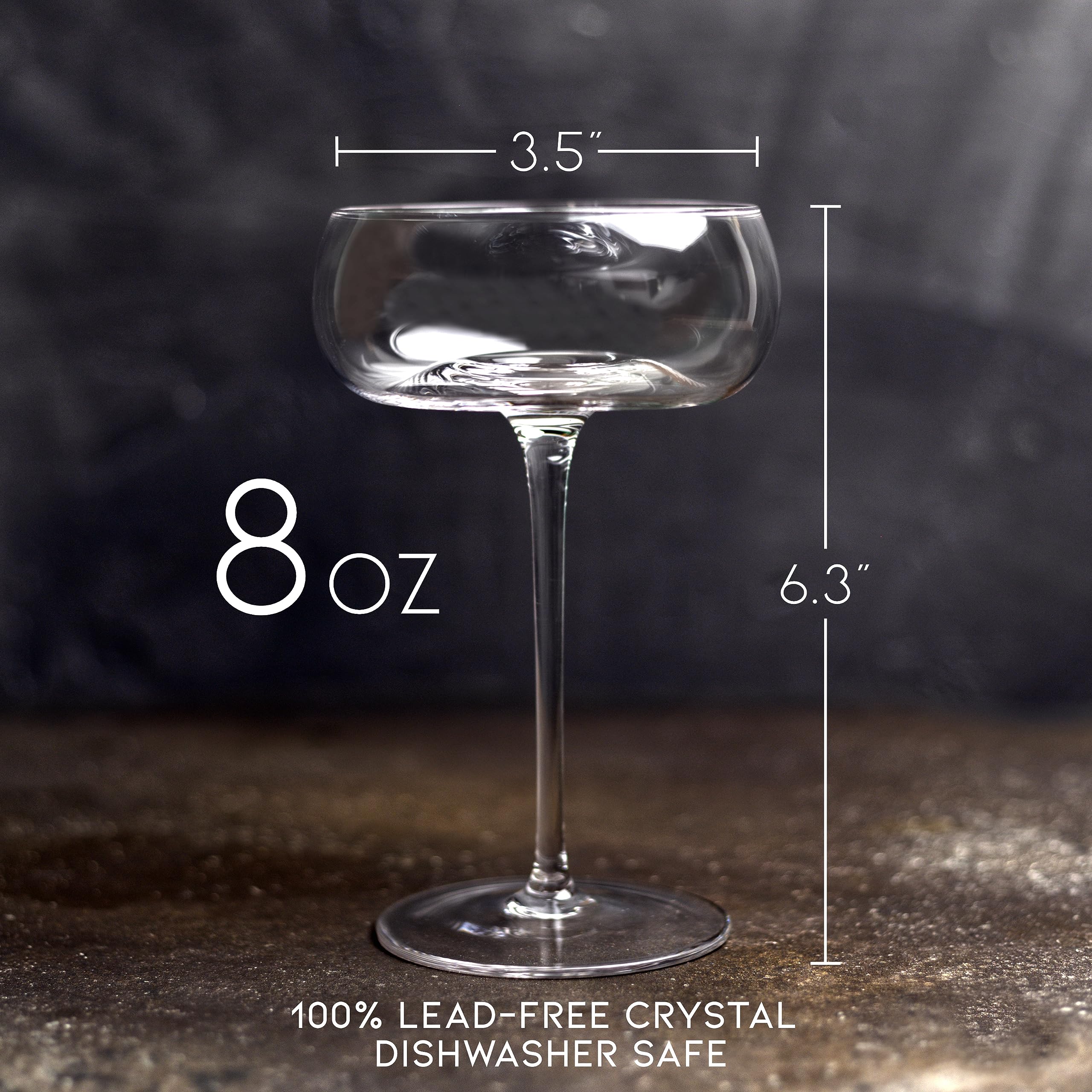 Alkemi Lounge Luxury Coupe Glasses Set of 4-8 Oz Coupe Glass Set with Garnish Picks - Handcrafted Glass Cocktail Glasses in Gift Box - Vintage Champagne Glasses, Martini Glasses - Fancy Bar Glasses