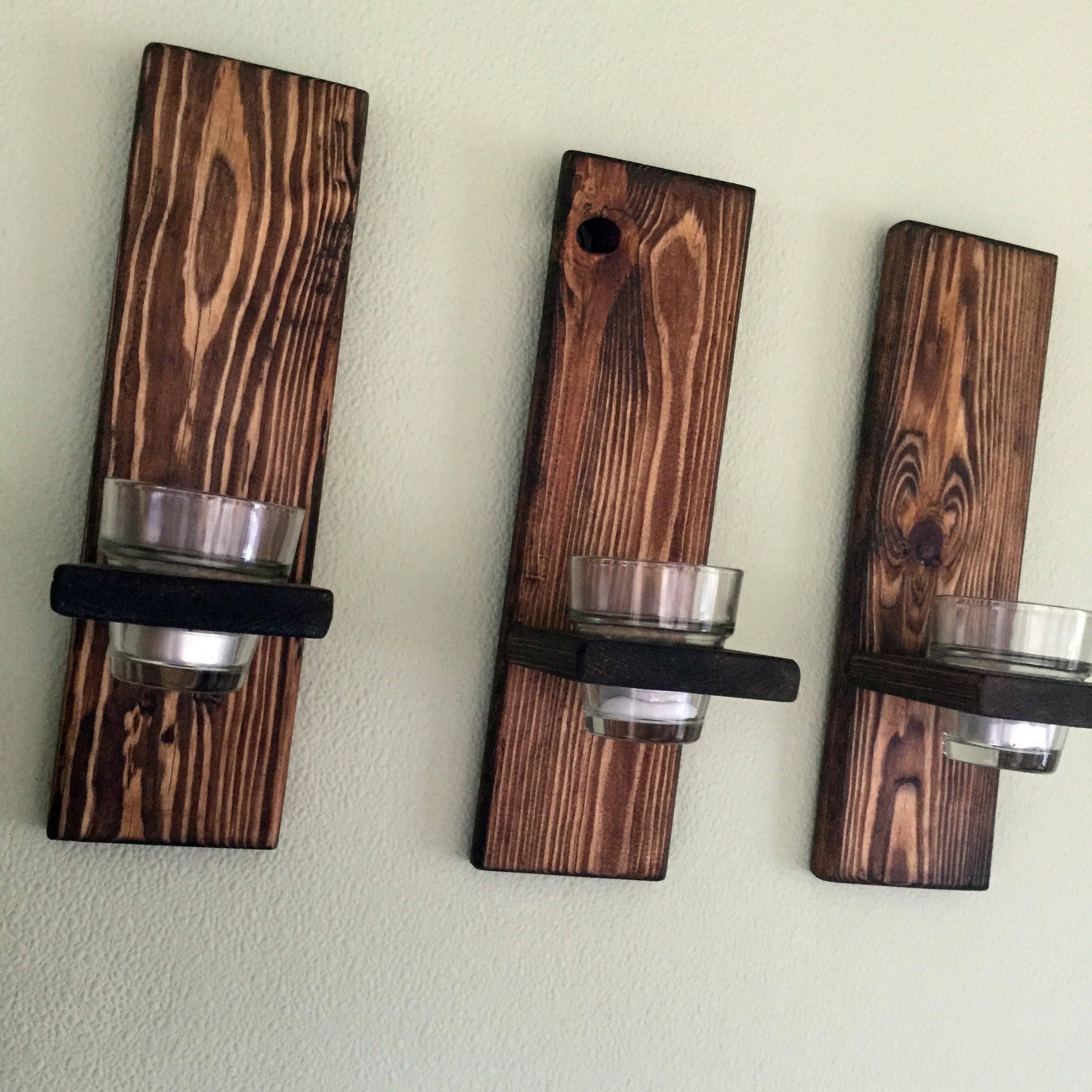 Rustic Wood Sconces - Set of 3 - WOOD TYPES WILL VARY - PICTURES ARE REPRESENTATIVE ONLY. STYLES VARY.