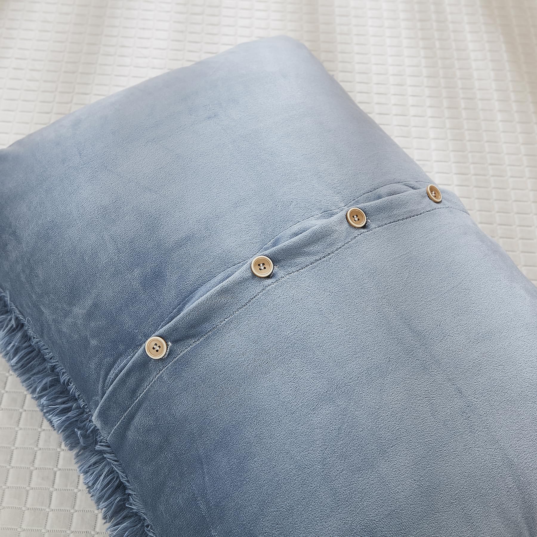 WERDIM Shaggy Fluffy Faux Fur Duvet Cover Set Button Closure Velvety Bedding Set Comforter Cover with Pillowcases Dusty Blue, Twin Size