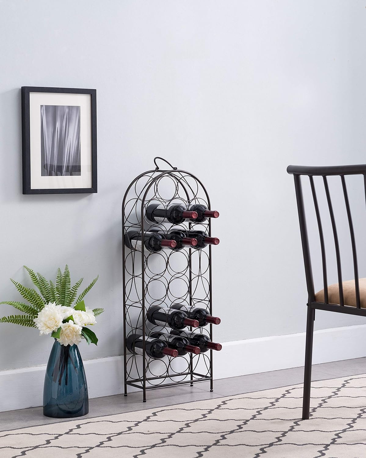 Kings Brand Furniture - 23 Bottles Freestanding Floor Metal Wine Rack Stand - Liquor Bottle Holder Stand - Pewter