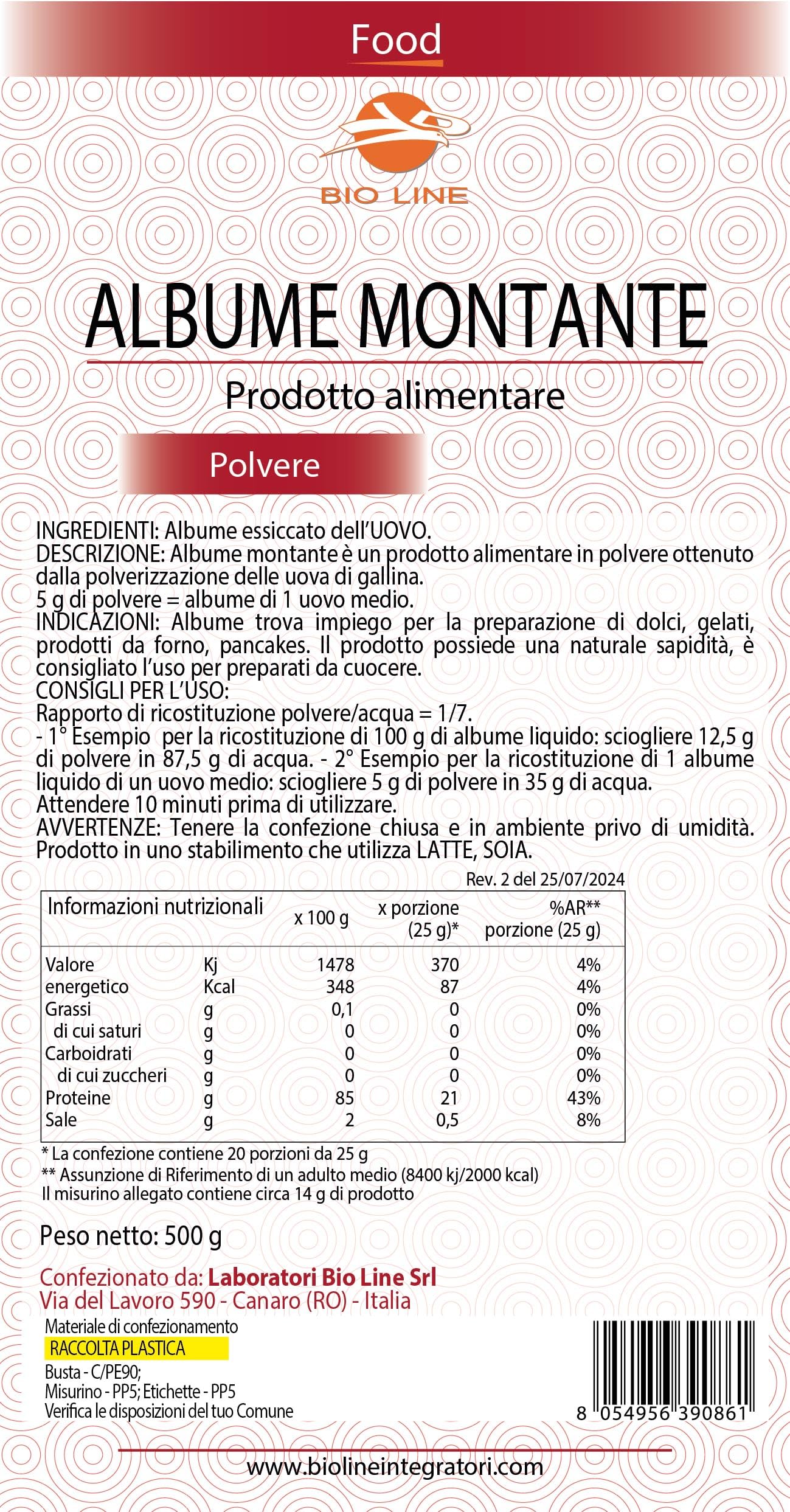 Albume D'uovo Montante in Polvere (Neutro, 500 G) Ottenuto da Uova Fresche di Gallina, Indicato per Preparazione di Dolci e Alimenti da Forno - Prodotti Alimentari Made in Italy
