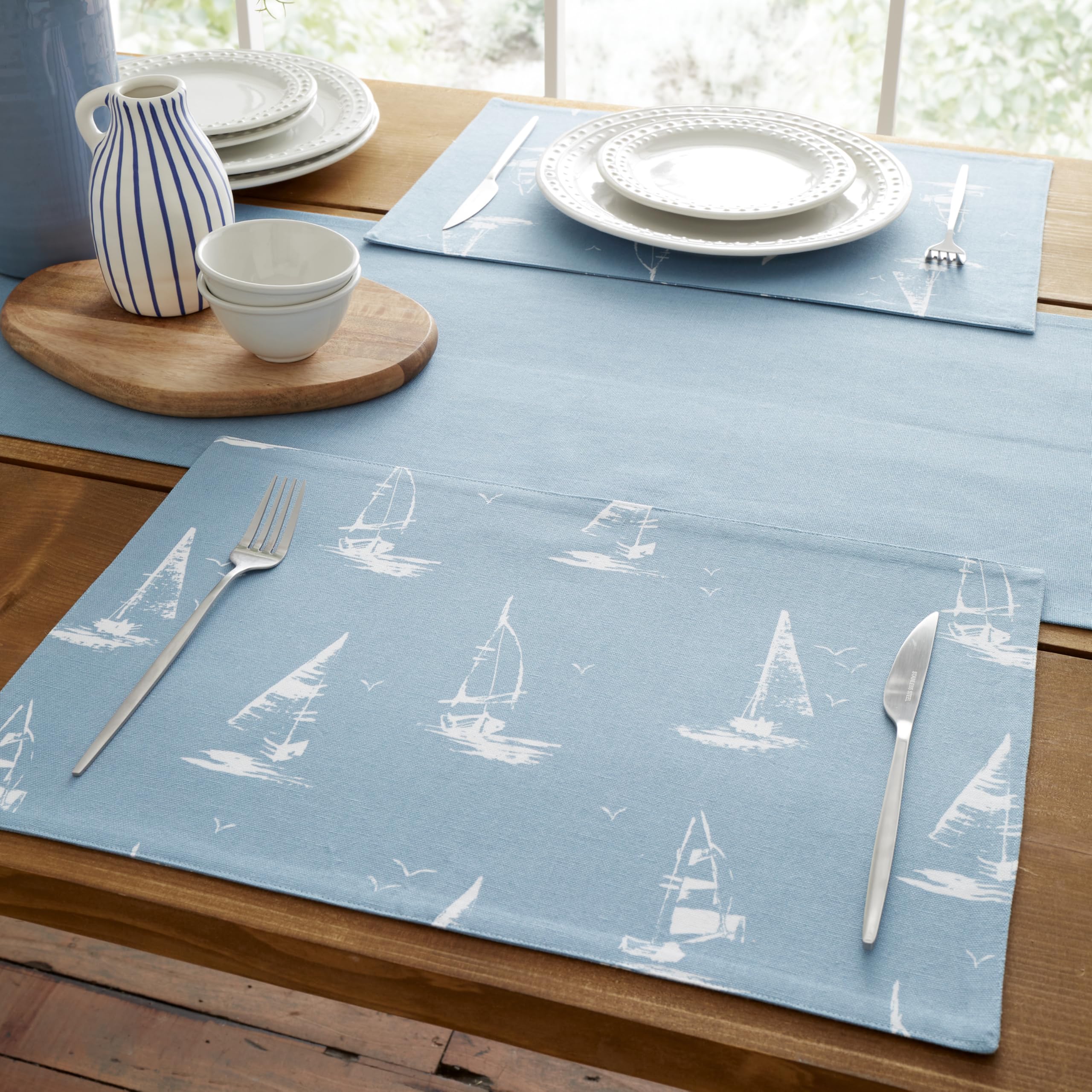 Catherine Lansfield Unisex Blue 'Salcombe Boats' Cotton Dining Placemat 4 Pack In