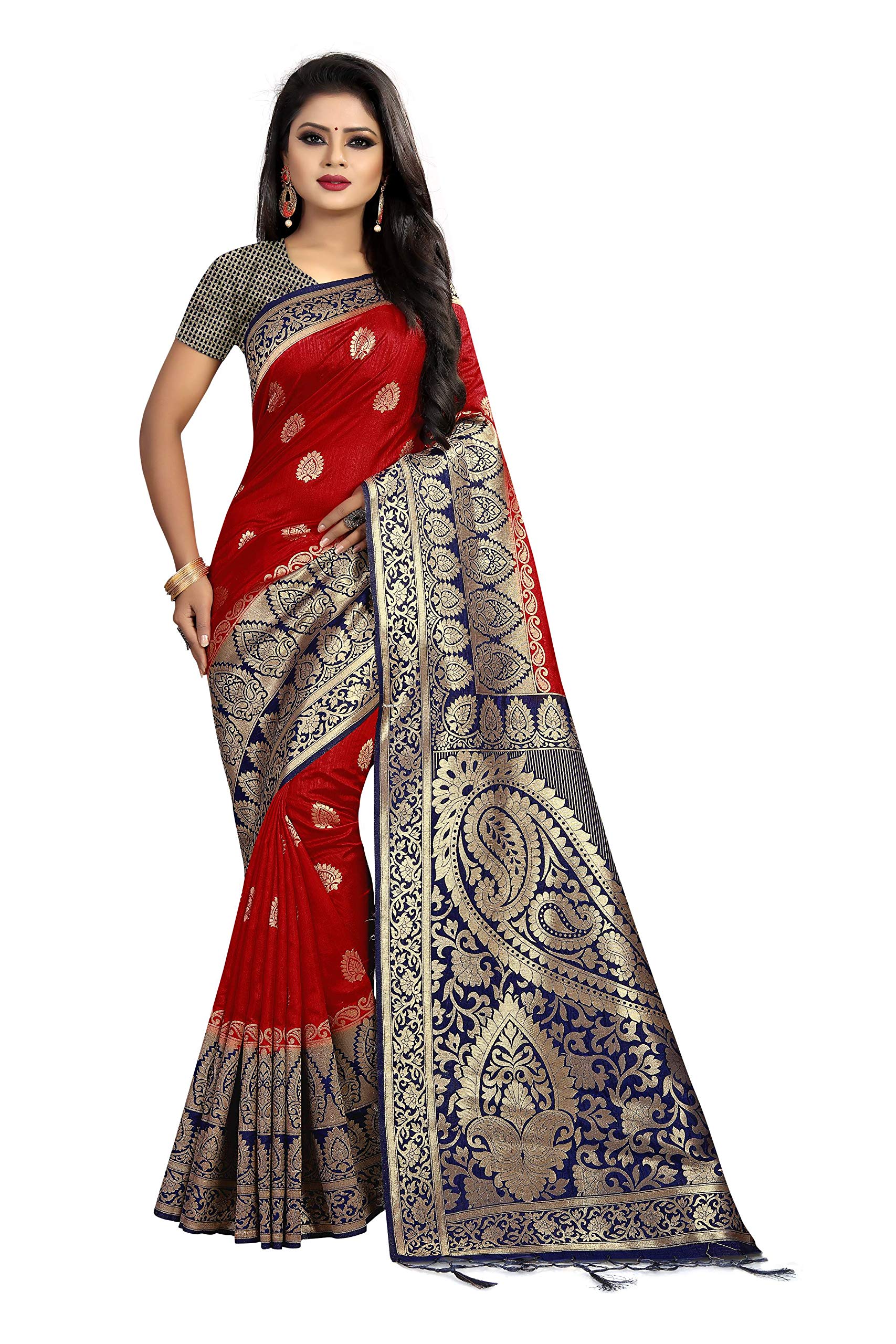 Pushpsagar Textile Multi Color Kanjivaram Silk Fabric Woven Saree For Women