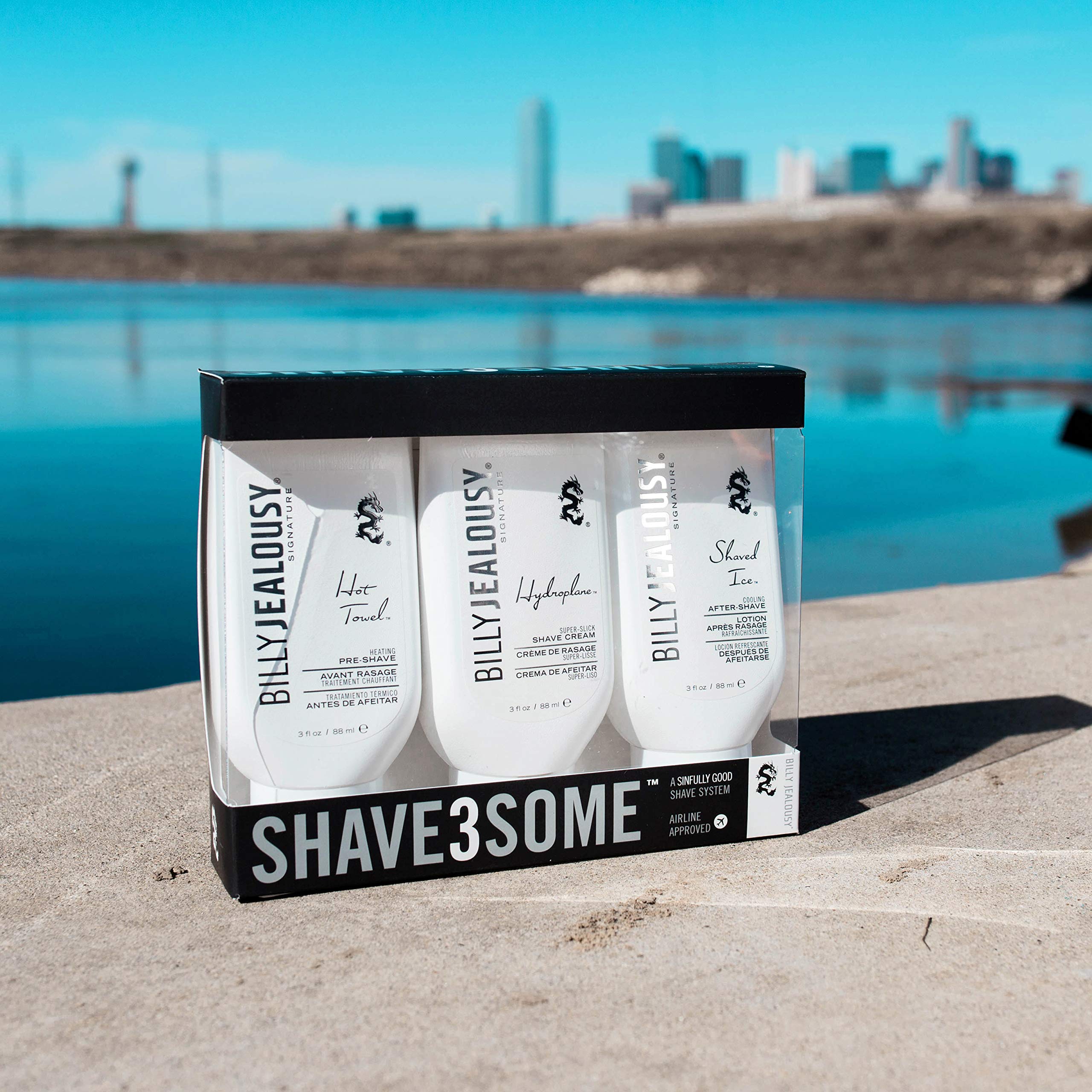 Billy Jealousy Shave3some Travel-Size Trio Shaving Kit for Men with Heating Pre-Shave, Super Slick Shave Cream and Cooling After-Shave, Citrus Scent, 3 Fl Oz Each