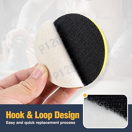 Miniatura 10 de S SATC 50 discos de lijado de 3 pulgadas con gancho y bucle de 3 pulgadas, discos de lijado de grano 320 para lijadora orbital, papel de lija de