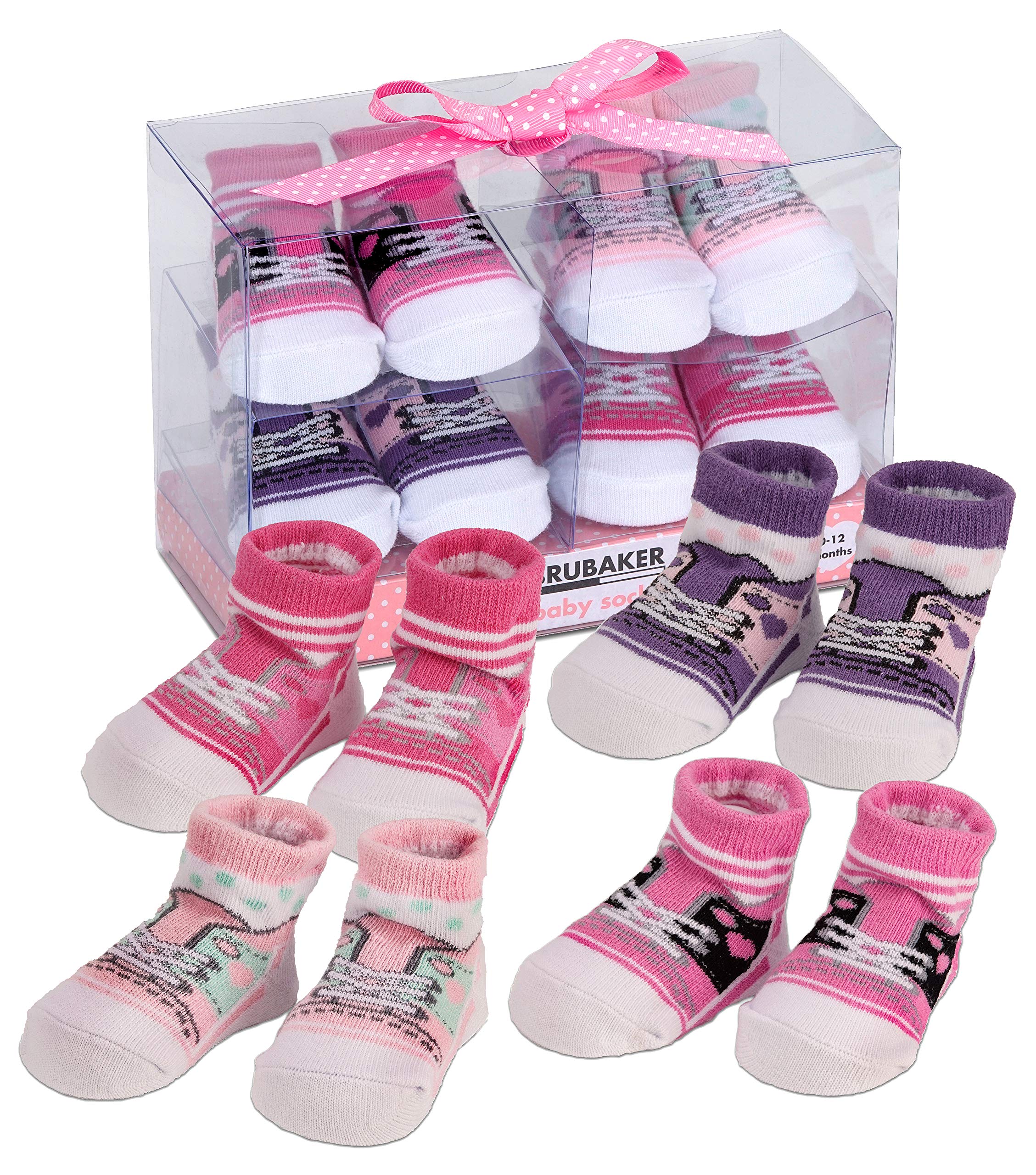 BRUBAKER 4 Pairs of Baby Socks Girls 0-12 Months - Fun Sneaker Pink