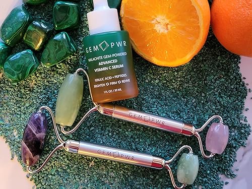 Miniatura 2 de GEM PWR Amatista  rodillo de jade para masaje facial y cuello piedras preciosas dobles con mango de acero duradero y bolsa de viaje Minimiza las