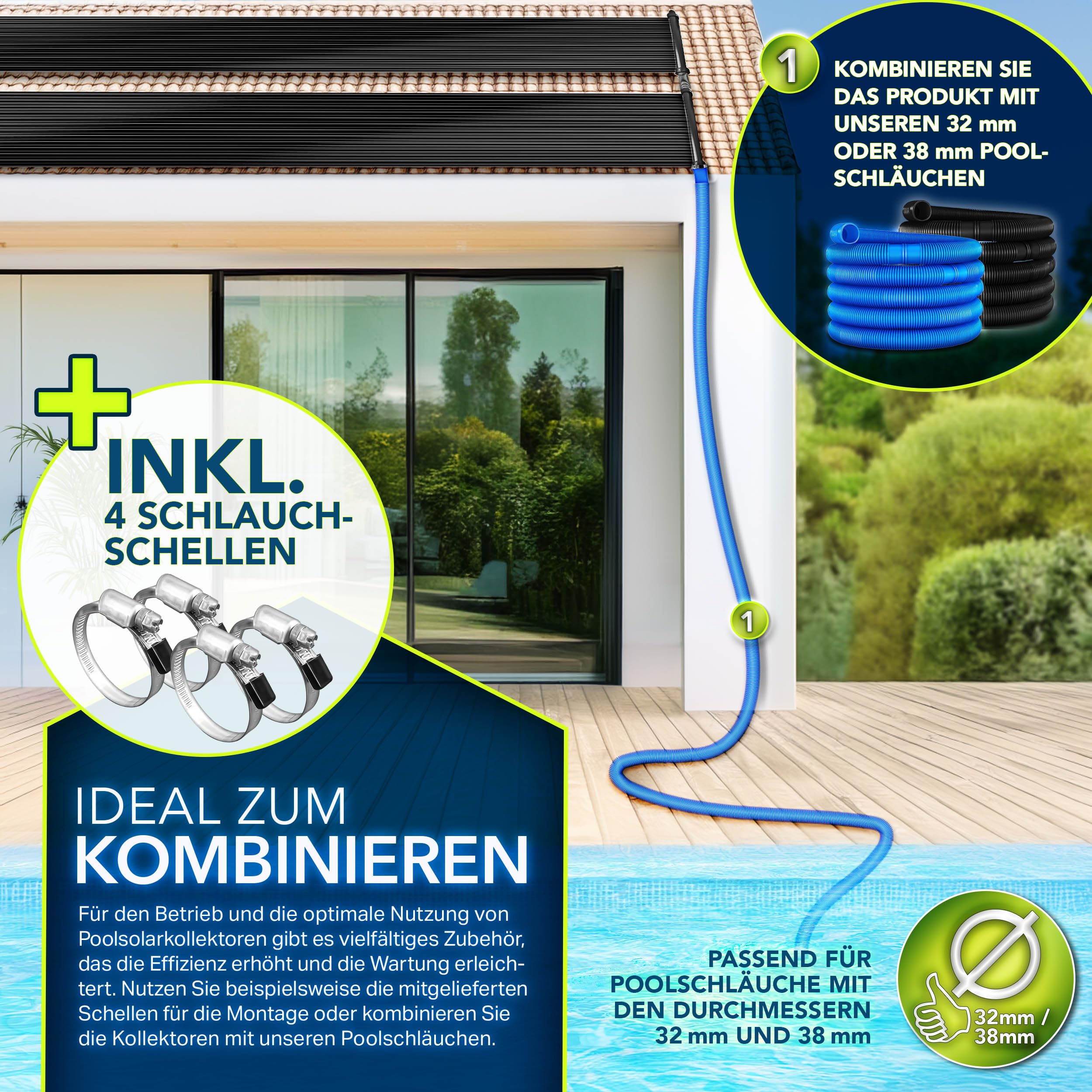 Tillvex Pool Solarkollektor Set 120 x 300 cm Solarheizung Poolheizung Komplettset Solarmatte
