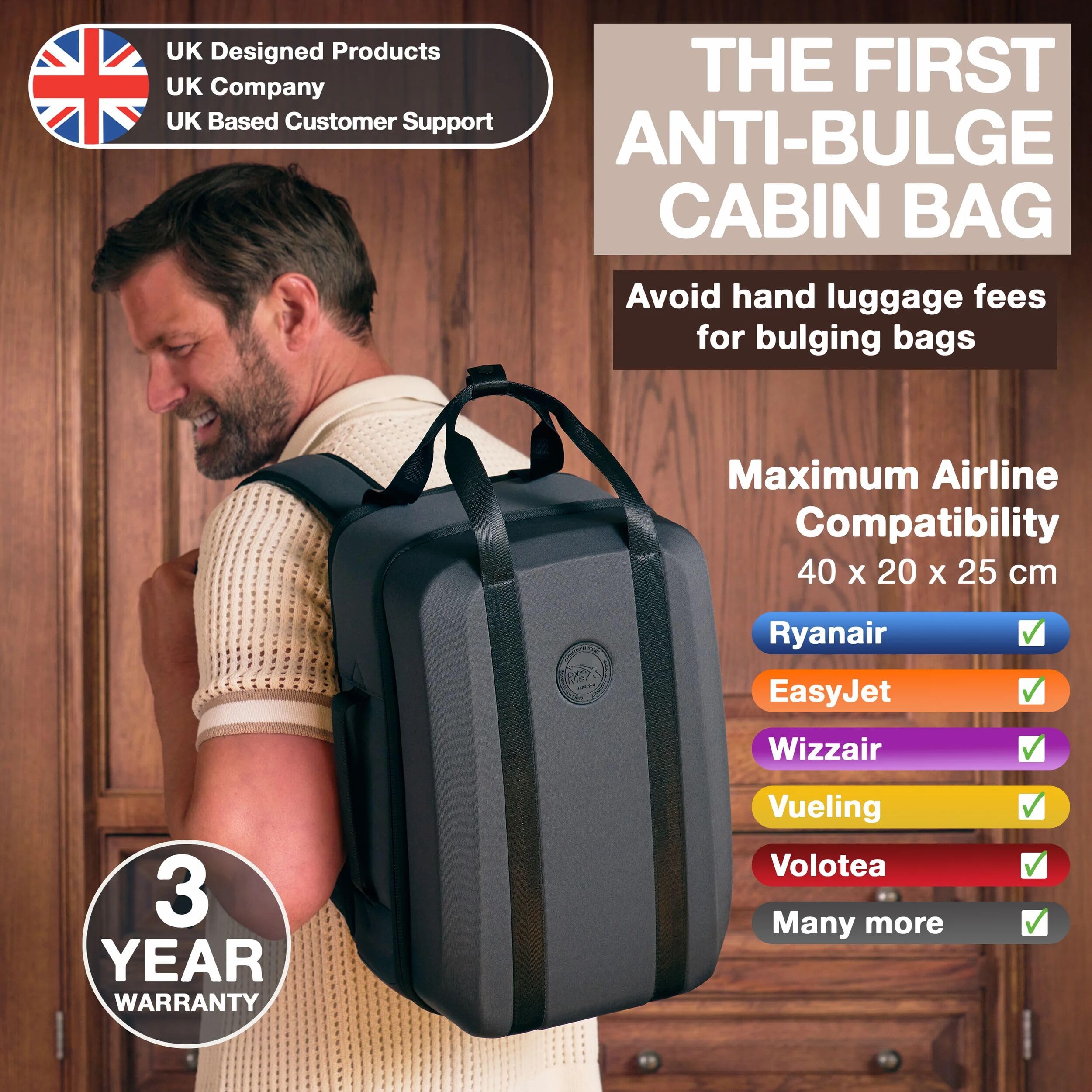 Cabin Max Paxos Torba kabinowa pod siedzenie, 20 l, 40 × 20 × 25 cm – ShapeSafe z tworzywa EVA, lekka, 680 g, bez Ryanair, otwieranie z klapką,, Bp szary, 20L, Bagaż podręczny