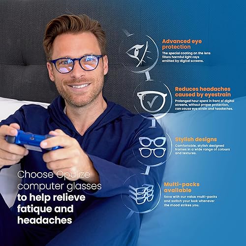 Miniatura 6 de OPULIZE Blu 2 Pack Blue Light Blocking Reading Glasses Black Blue Computer Gaming Anti Glare Mens Womens