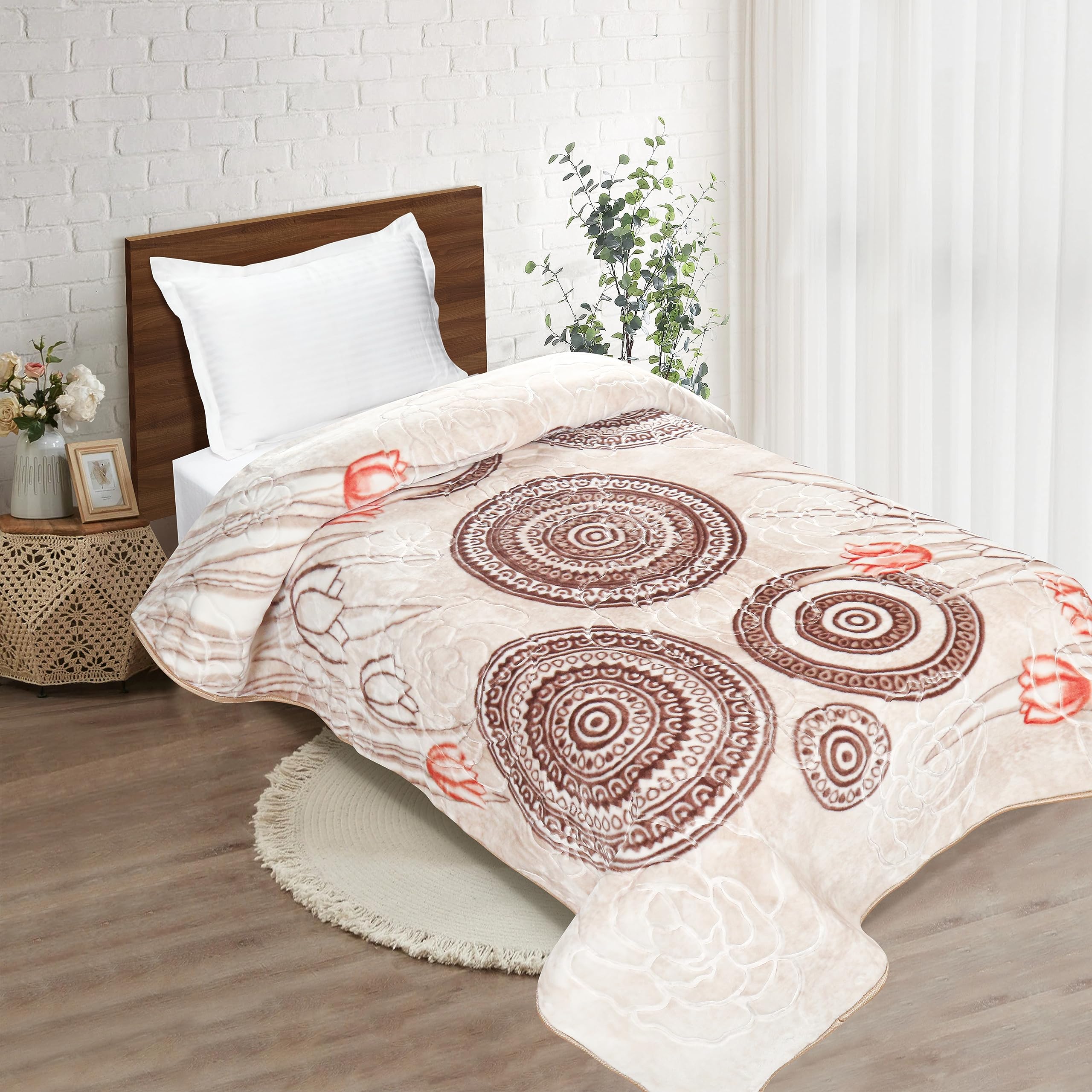 EliteHome Elite Home Single Layered Embossed Ultra Soft Warm Durable Blanket,2KG(160 cm*220 cm) (Light Olive, Single)