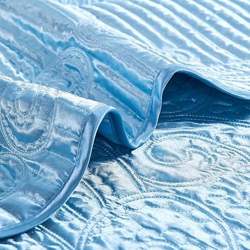 Miniatura 4 de Home Soft Things Juego de colcha acolchada de satén de 4 piezas, funda de cama con diseño de cachemira, juego de ropa de cama suave y ligero para