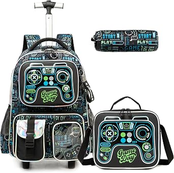 School Kids Rolling Backpack for Boys 17" Multiple Function Pockets