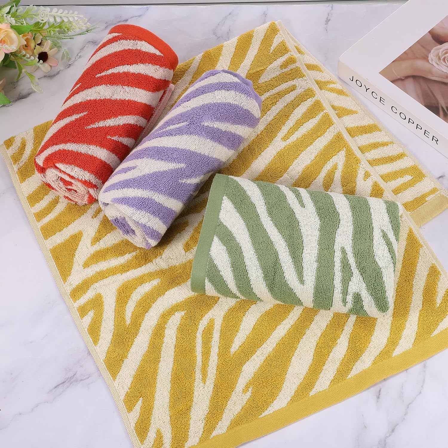 uxcell 4 Pcs Bathroom Hand Towels Red Soft Absorbent Face Towels Cotton Wash Cloths 13 x 29 Inch Kitchen Hand Towels for Bathroom Gym Drying Hand Face Hair (Tiger Stripe)