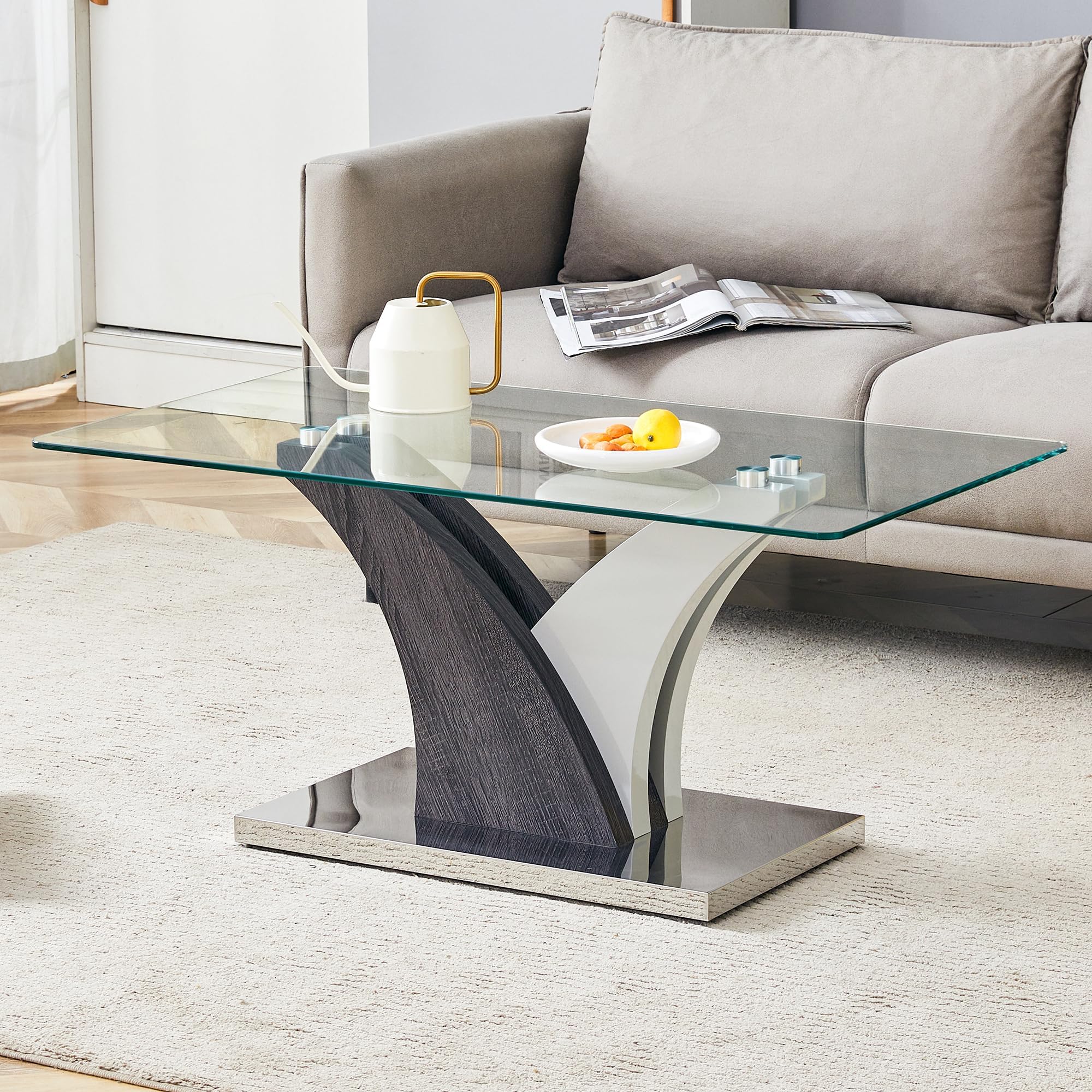 39 Glass Coffee Table for Living Room Rectangle Clear Center Table Modern Glass Sofa Coffee Table with Tempered