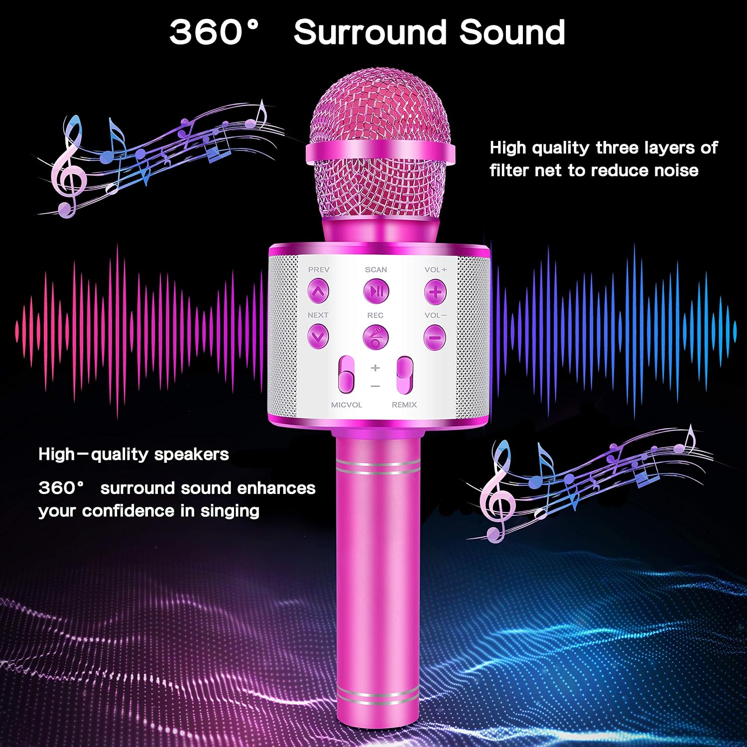 IJO Handheld Bluetooth Karaoke Microphone-Birthday Fun Singing Toys for Kids Age 3 4 5 6 7 8 9 10 Years Old Girls and Boys(Rose Red)