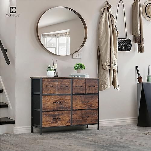 Miniatura 9 de CAPHAUS Torre de almacenamiento de cajones con 8 cubos de tela, almacenamiento de lavandería, unidad de clasificación, cómoda, organizador con