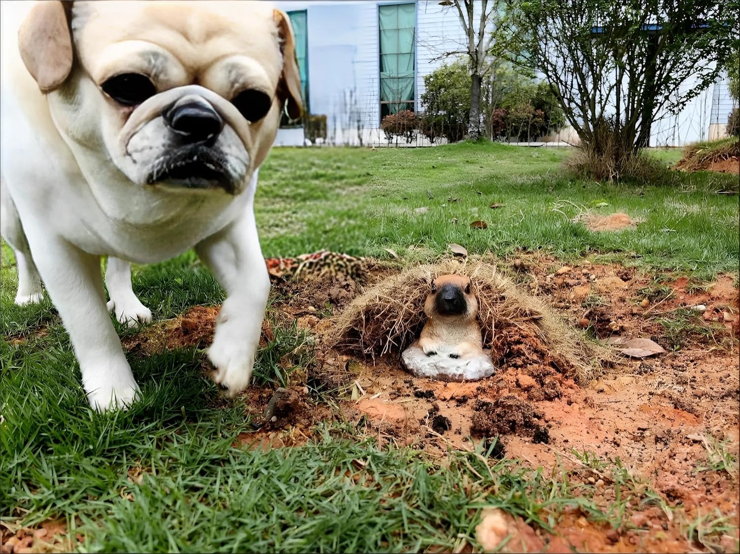 Garden Groundhog Statue, Tan Resin Wildlife Figurine, Rustic Outdoor Decoration, 5.2x5.2x5.2 Inches, Matte Finish