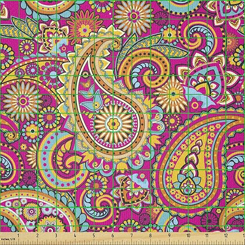 Miniatura 2 de Ambesonne Paisley Fabric by The Yard, Paisley Patterns Based on Traditional Eastern Pastel Design, Stretch Knit Fabric for Clothing Sewing and Arts