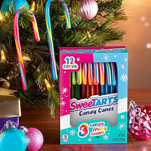Miniatura 46 de SweeTarts Mini bastones de caramelo navideños, dulces navideños, rellenos de calcetines de Navidad para niños, caja de 4.8 onzas