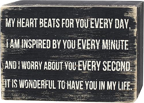 ARTGIFTHOU Letrero vintage de madera envejecida para decoración de pared del hogar, mesa, estante, oficina, arte, «My Heart Beats For You Every Day»