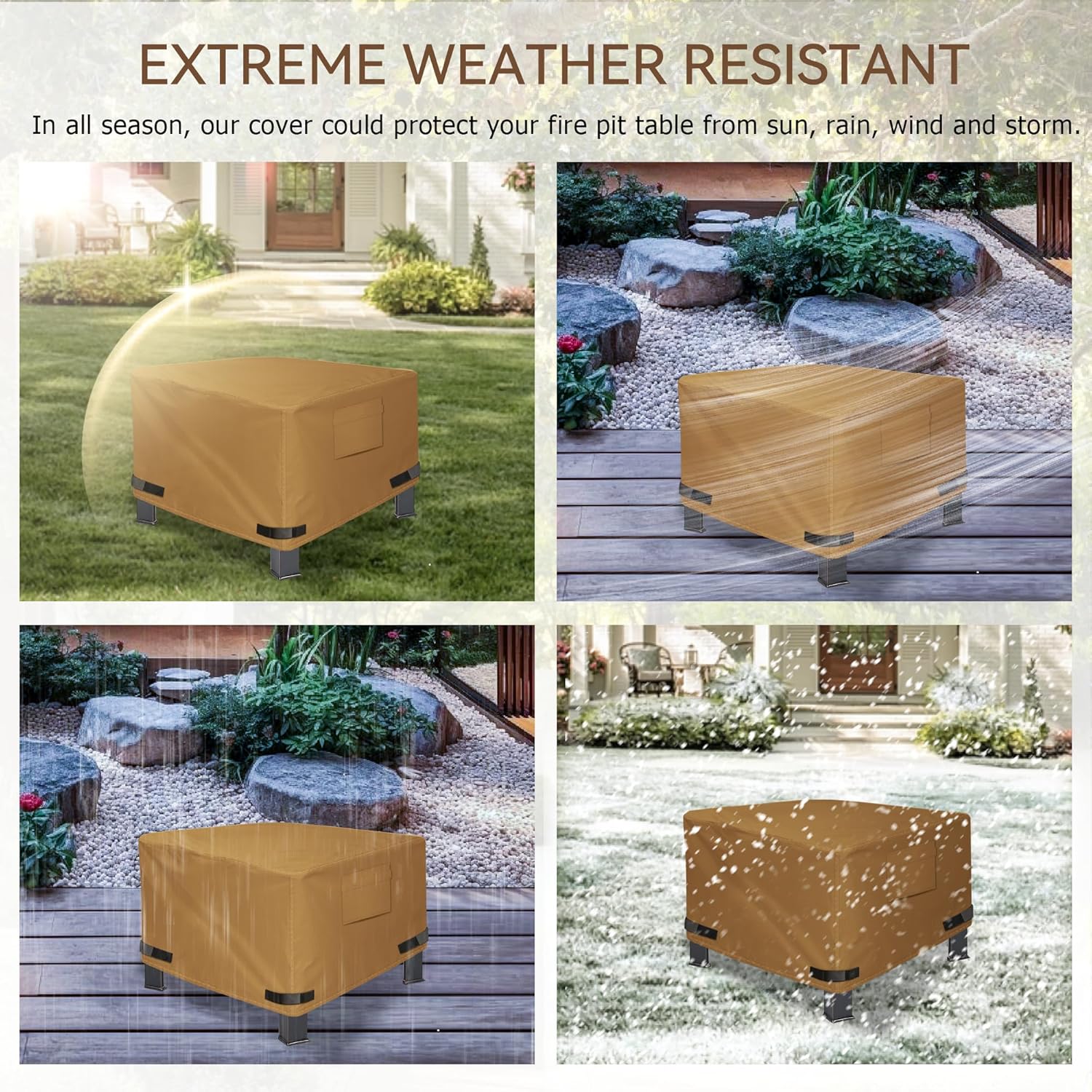 NEXCOVER Square Fire Pit Cover - Waterproof 600D Heavy Duty Cover, Premium Patio Outdoor Cover, 32”L x 32”W x 24”H, Fits for 28 inch, 30 inch, 31 inch, 32 inch Fire Pit / Table, Brown. - Image 5