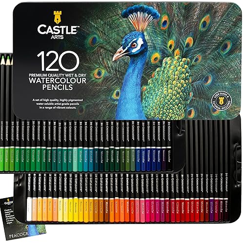 Castle Art Supplies Watercolor Pencils Set | 120 Vibrant Pigments for Blending, Drawing and Painting | Adults and Professionals | Presented in Tin Case