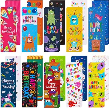 Tenare 100 Pieces Happy Birthday Bookmarks Laminated Imaginative Colors and Patterns for Students Classroom Stationery Supplies