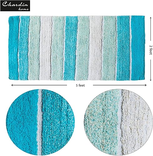 Miniatura 3 de Chardin home Alfombra de Baño Corredor a Rayas Cordural con Spray de Látex Antideslizante por Debajo. Turquesa Aguamarina, 24" An x 60'' L