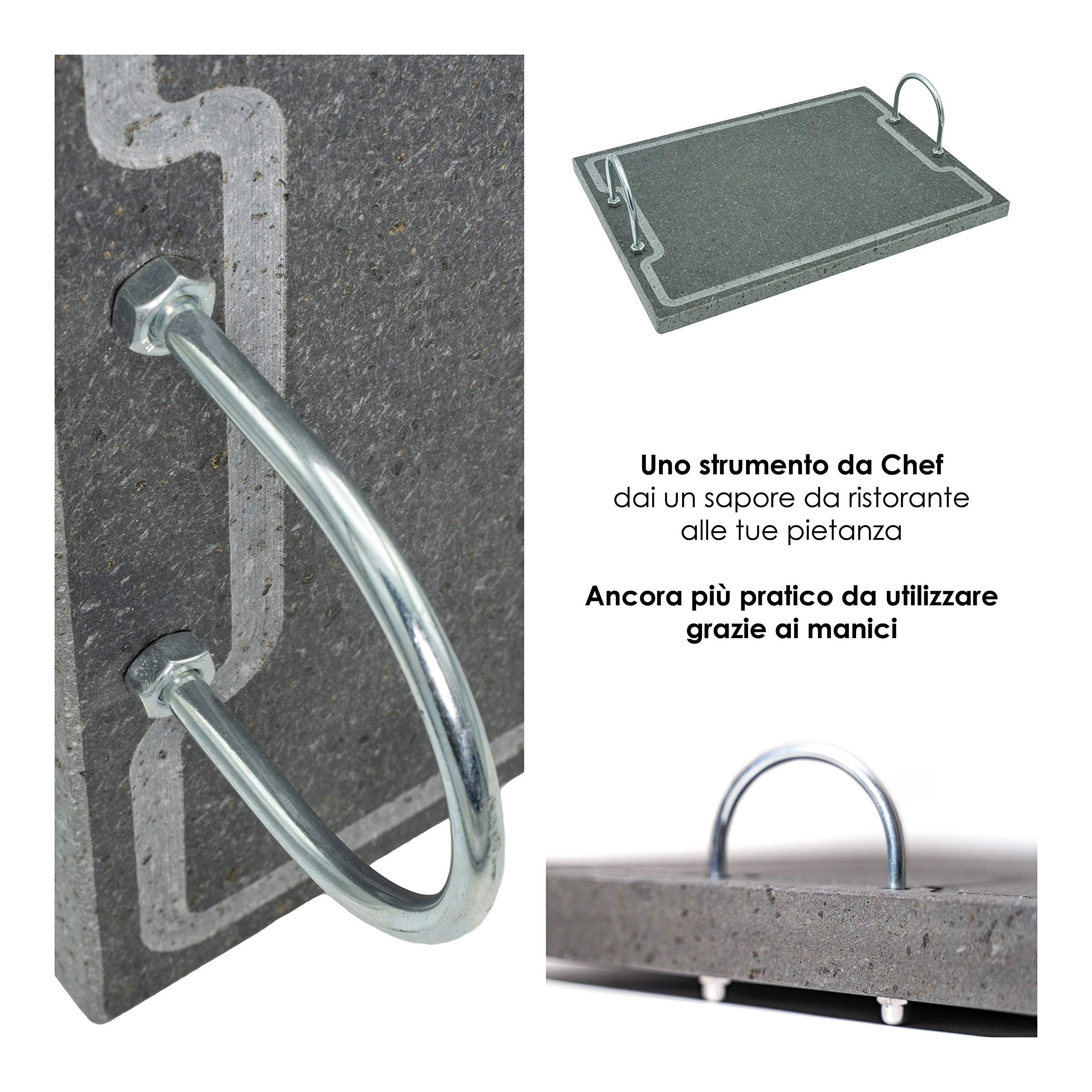 Lava Grill Plus L 60 x 30 cm _ parrilla con asas piedra volcánica étnica placa nivelada para horno y barbacoa de cocina Carne, pescado, verduras y pizza Etna Stone & Design