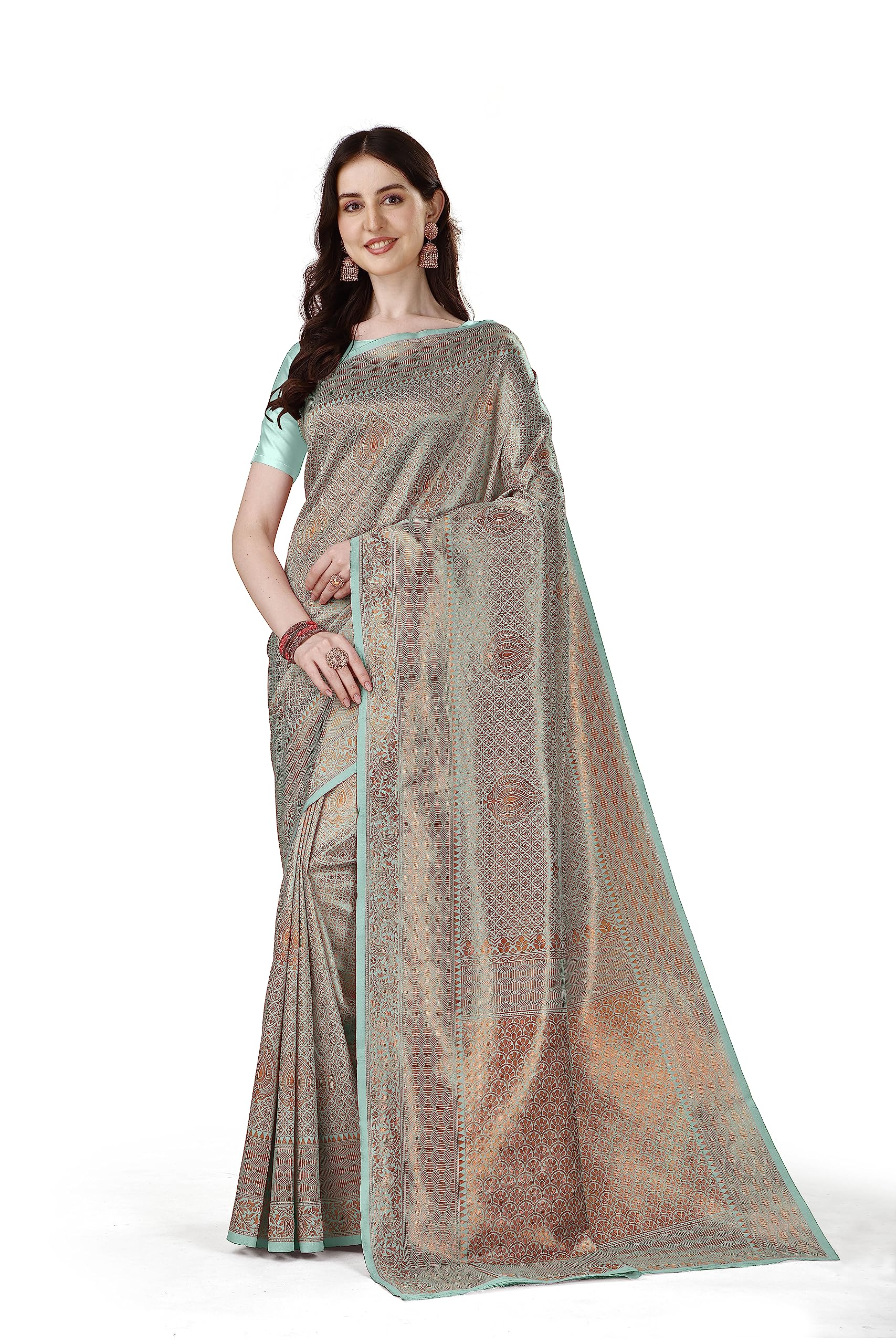 JaanviWomen's Indian Banarasi Silk Zari Work Saree With Unstitched Blouse Piece