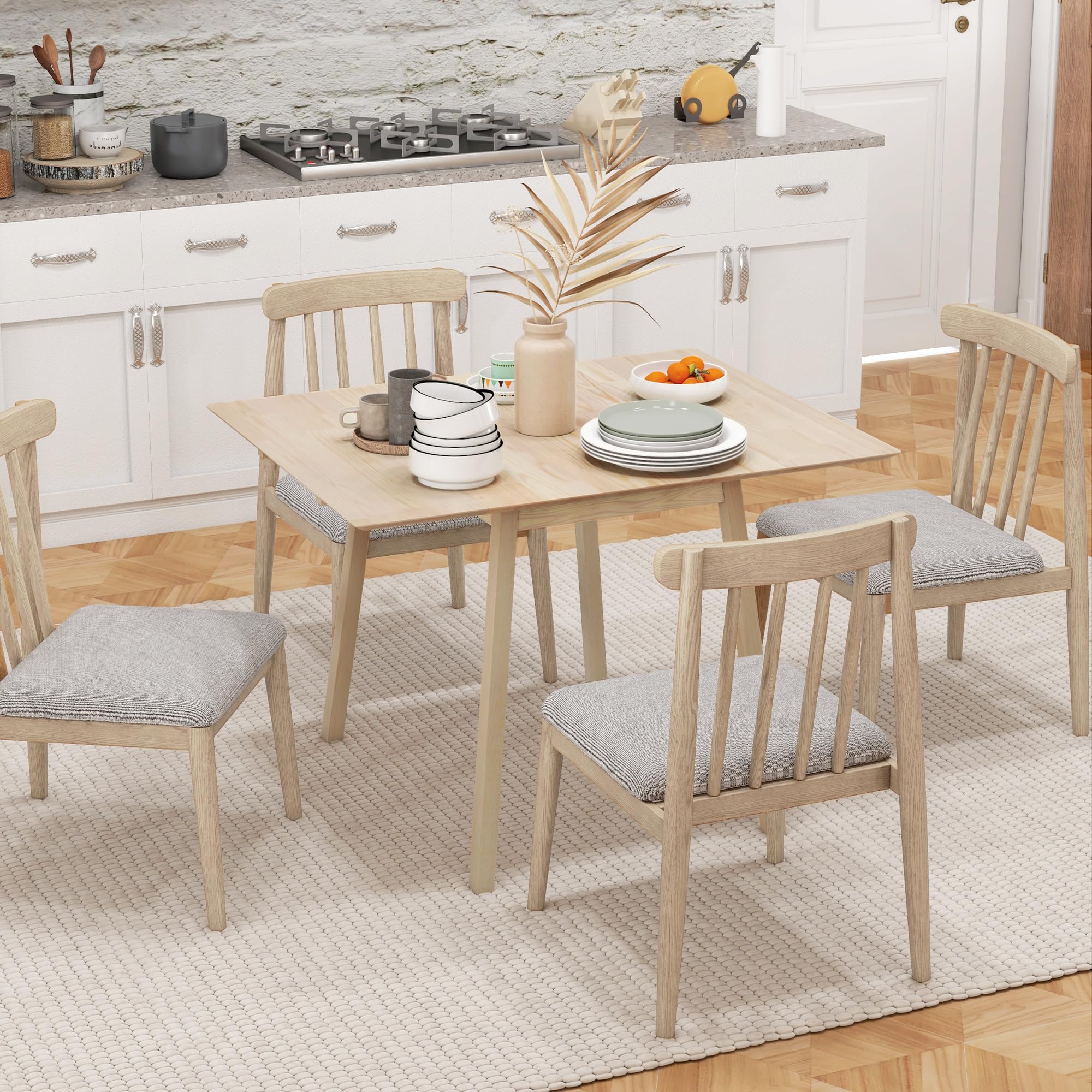 HOMCOM Table de Cuisine Pliable Table à Manger Pliante avec Plateau Rabattable en Bois pour 2 à 4 Personnes, Bois Naturel