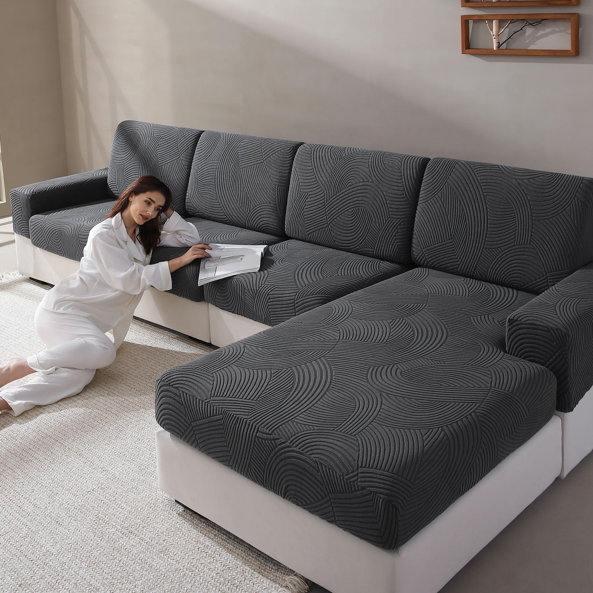 QIANMEW Couch Cushion Covers for Sectional and L Shaped Sofa, Stretch Soft Sofa Covers Washable Wear Resistant Slipcovers Furniture Protector