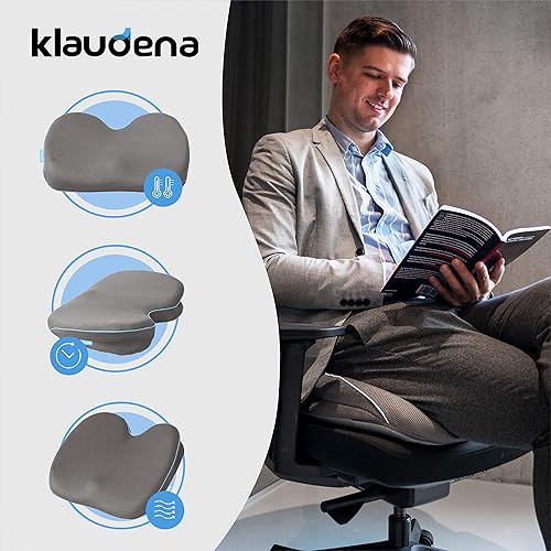 Miniatura 8 de Klaudena Cojín para silla de oficina para aliviar el dolor y la presión del coxis | Cojín de asiento para largas horas sentadas | Soporte de espalda