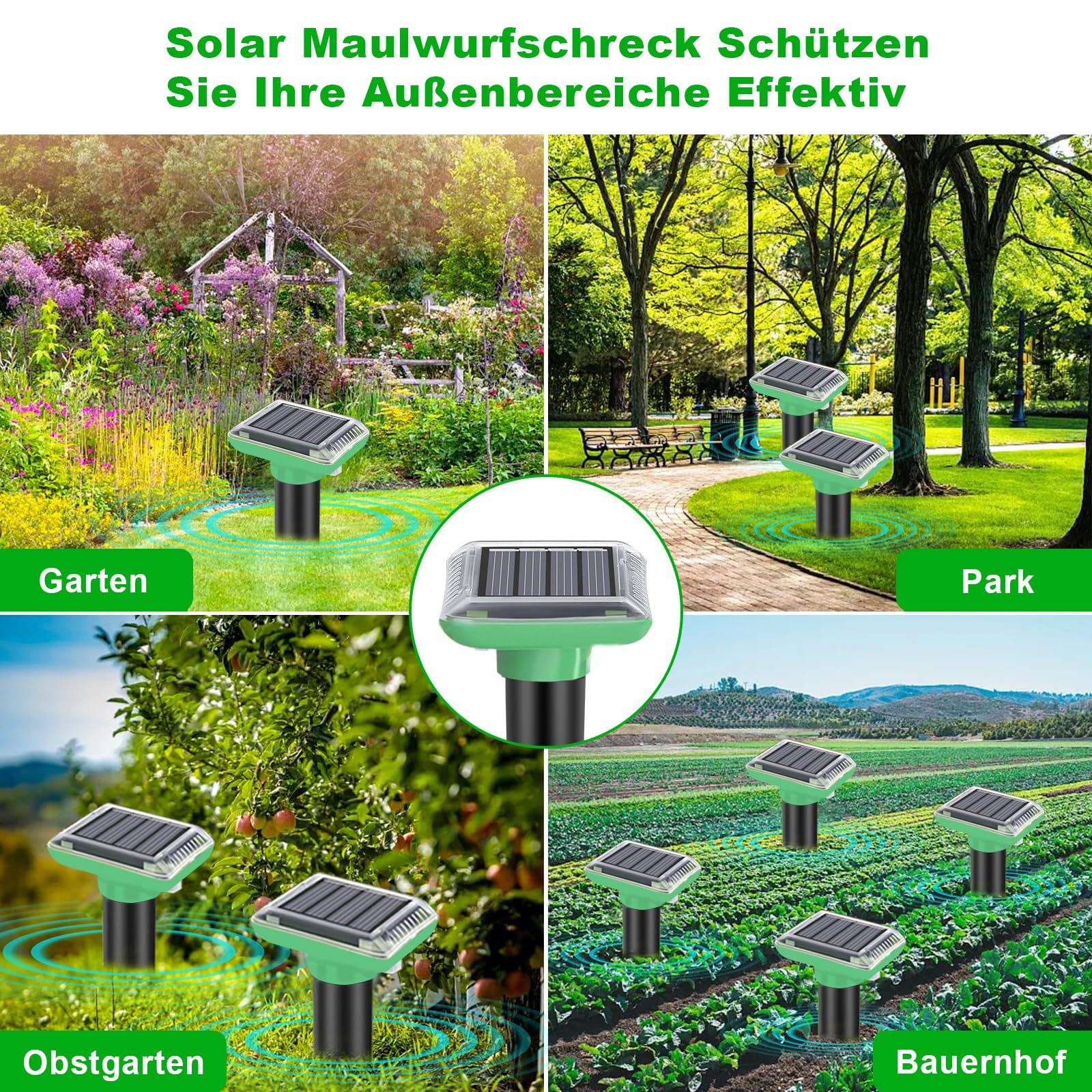 Solar Ultraschall Maulwurf Vertreiber, Maulwurf Vertreiber Testsieger, 4 Stück Maulwurfschreck, IP66 Wasserdichter Maulwurf Vertreiben für Abwehr von Wühlmaus Vertreiben und Erdhörnchen in Rasen