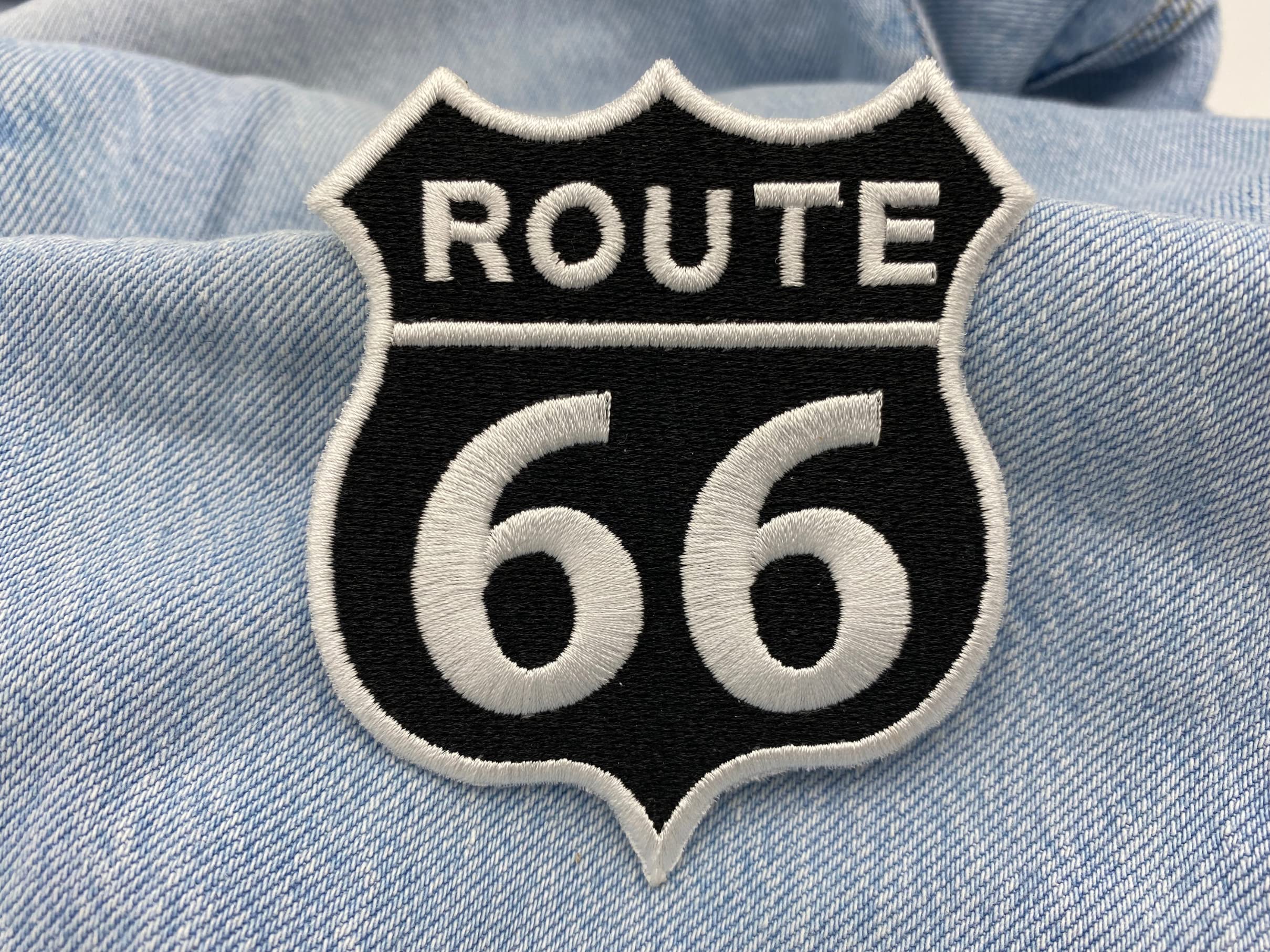 Toppa Ricamata Route 66 Rossa, Termoadesiva Da Stirare O Cucire, Dimensioni 6,7x8 Cm, Per Vestiti, Giacche O Zaini