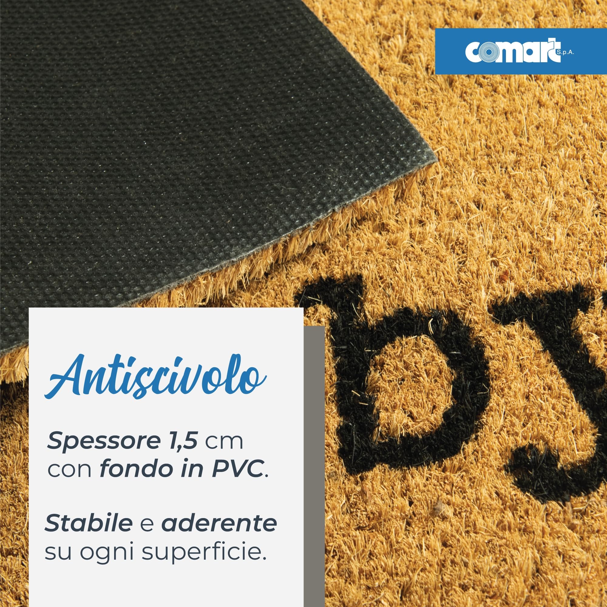 Comart - Zerbino Stay in Cocco - 40x70 cm - Tappeto Aciugapassi - per Ingresso Esterno e Interno - Antiscivolo - Antipioggia - Zerbino Fuori Porta - Facile da Pulire - Regalo per la Casa - Bye Hello - 5